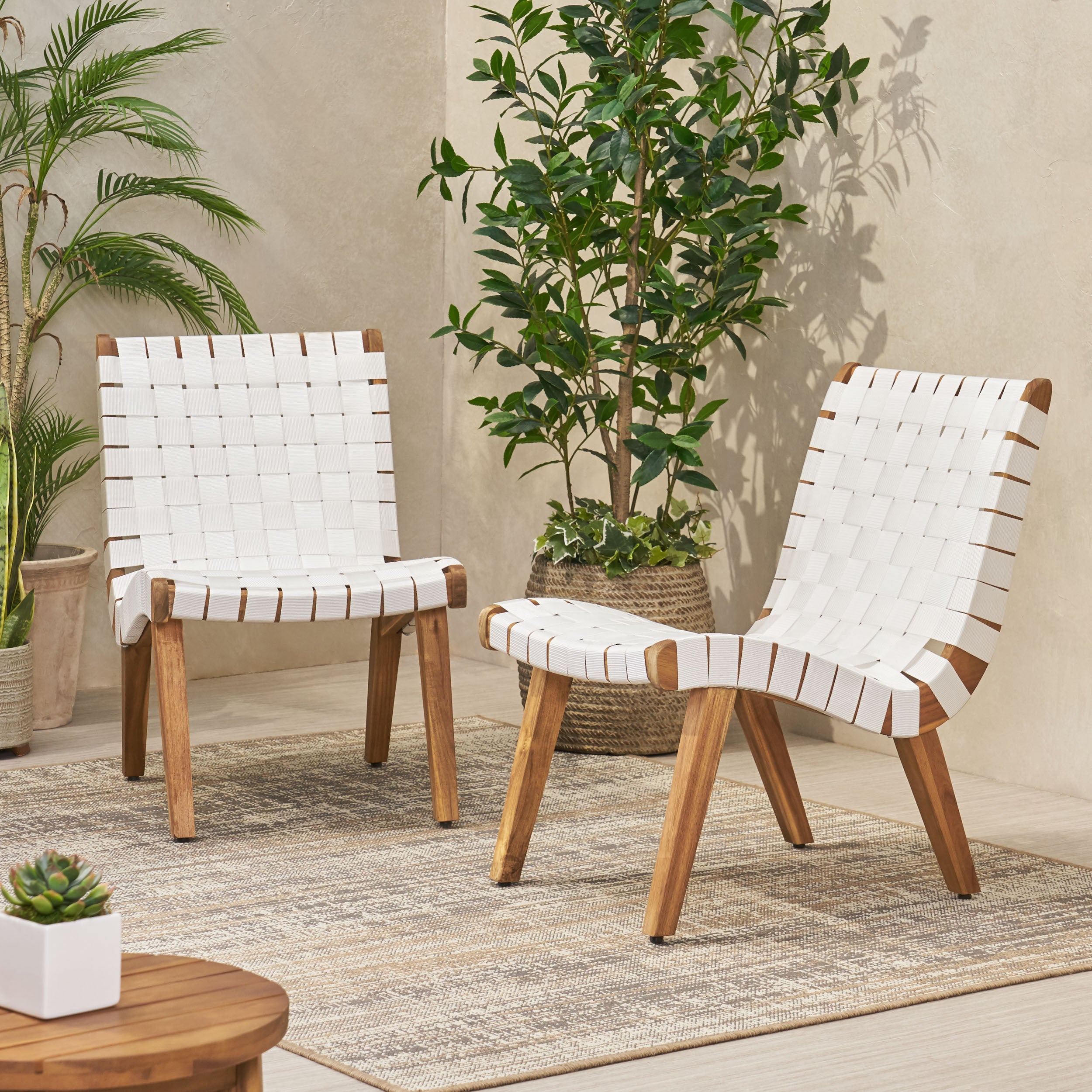 Modern All Weather Rope Weave Garden Lounge Sofa & Armchairs Set on  Hardwood Frames