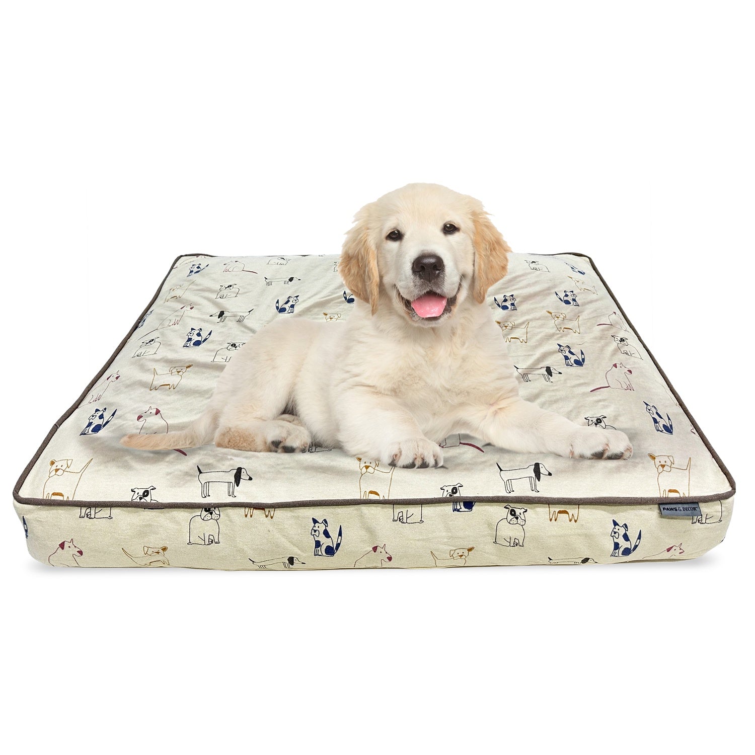 Paws and Décor Orthopedic Dog Bed, with Outlined Dog Design Large