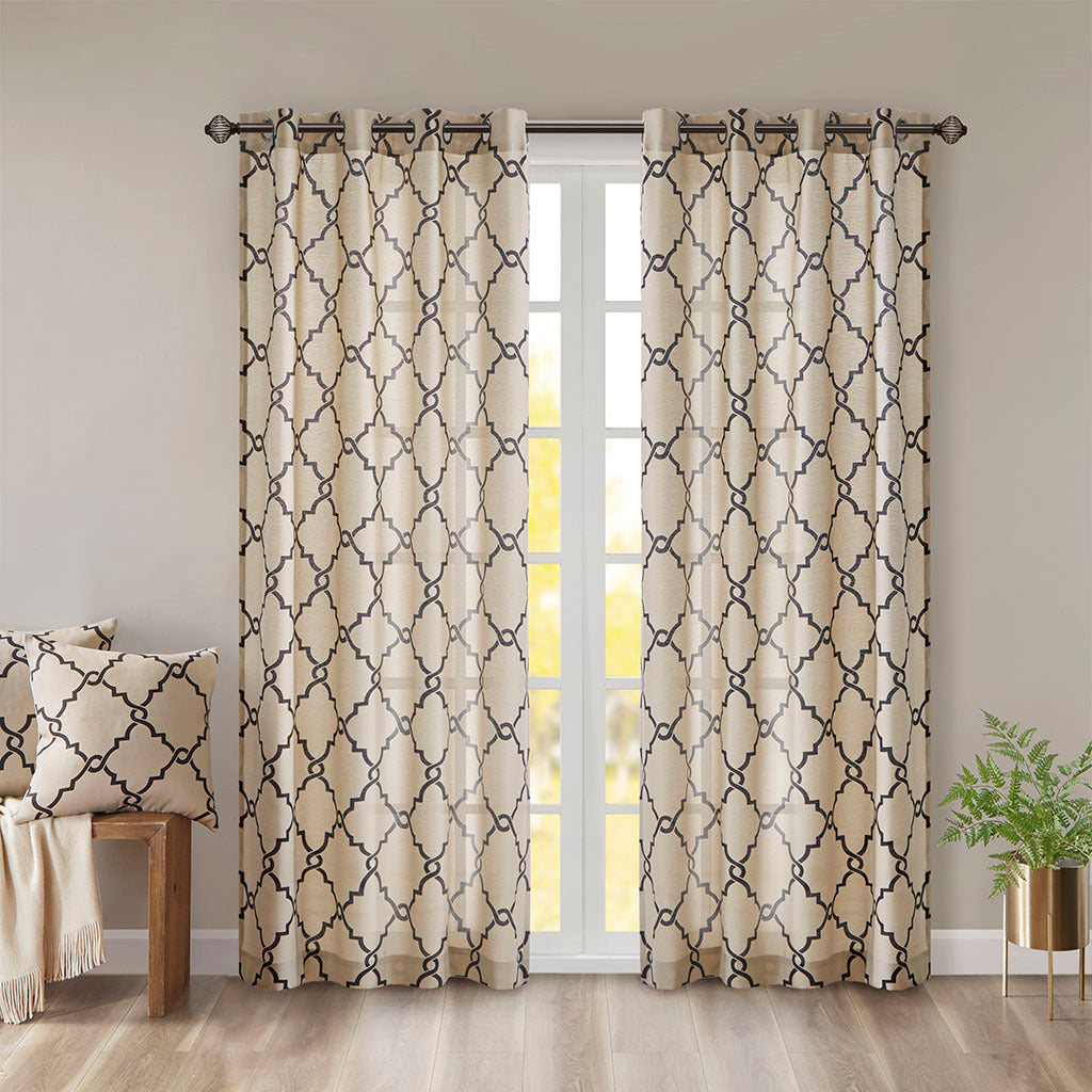 Fretwork-Print-Grommet-Top-Window-Curtain-Panel-Window-Curtains