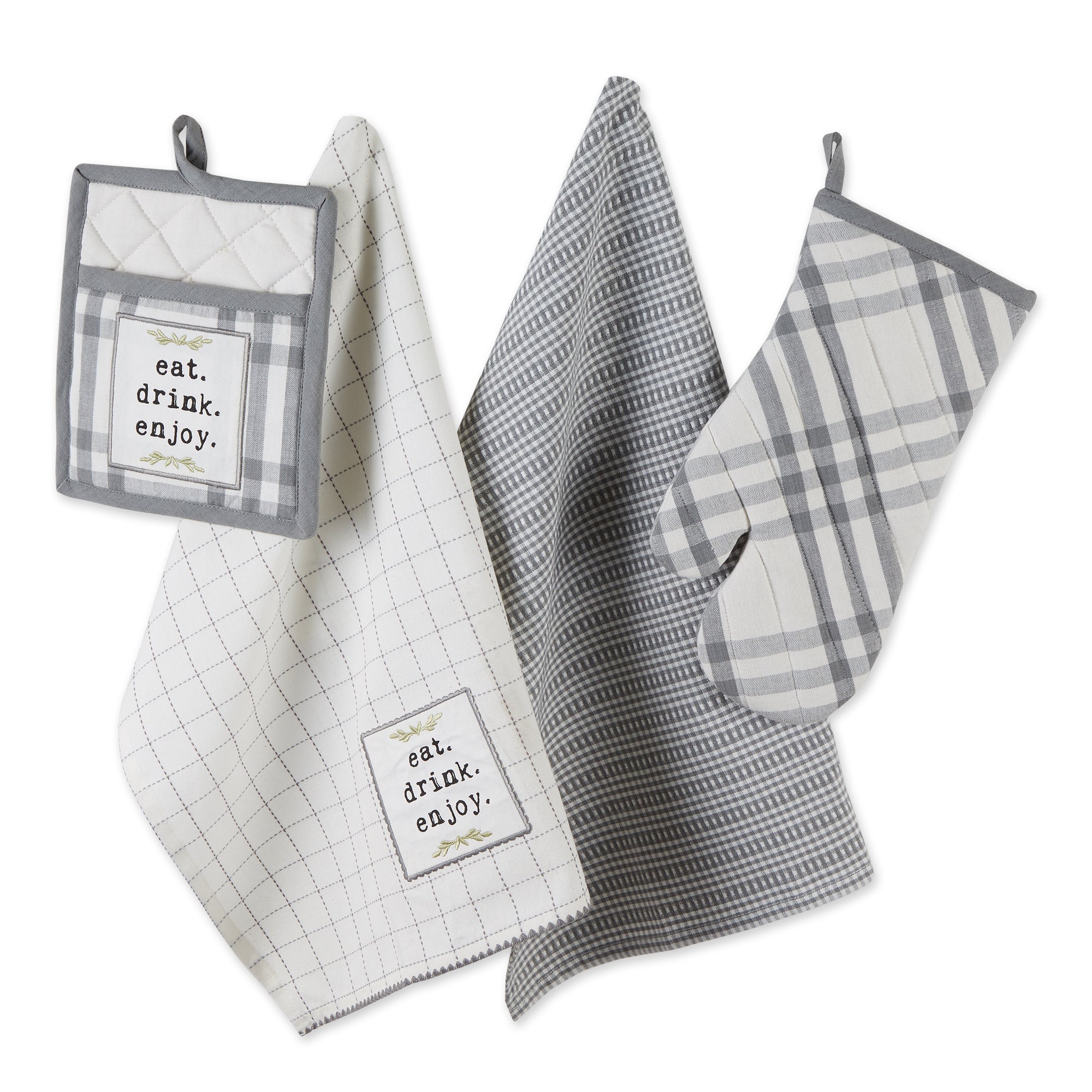 DII Home Sweet Farmhouse Oven Mitt, Potholder And Dishtowel Kitchen Set 4 Piece