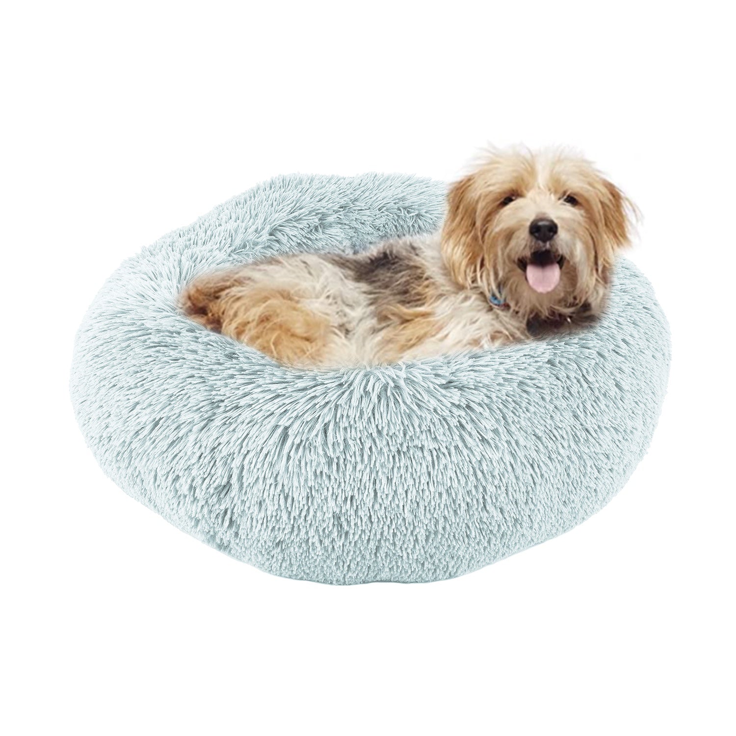 Details Calming Dog and Cat Bed, Soft Round Donut Bed for Pets, Super Lux, Shaggy Fur Cushion Beds