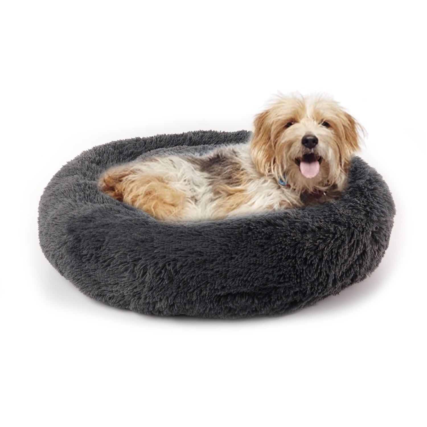 Details Calming Dog and Cat Bed, Soft Round Donut Bed for Pets, Super Lux, Shaggy Fur Cushion Beds