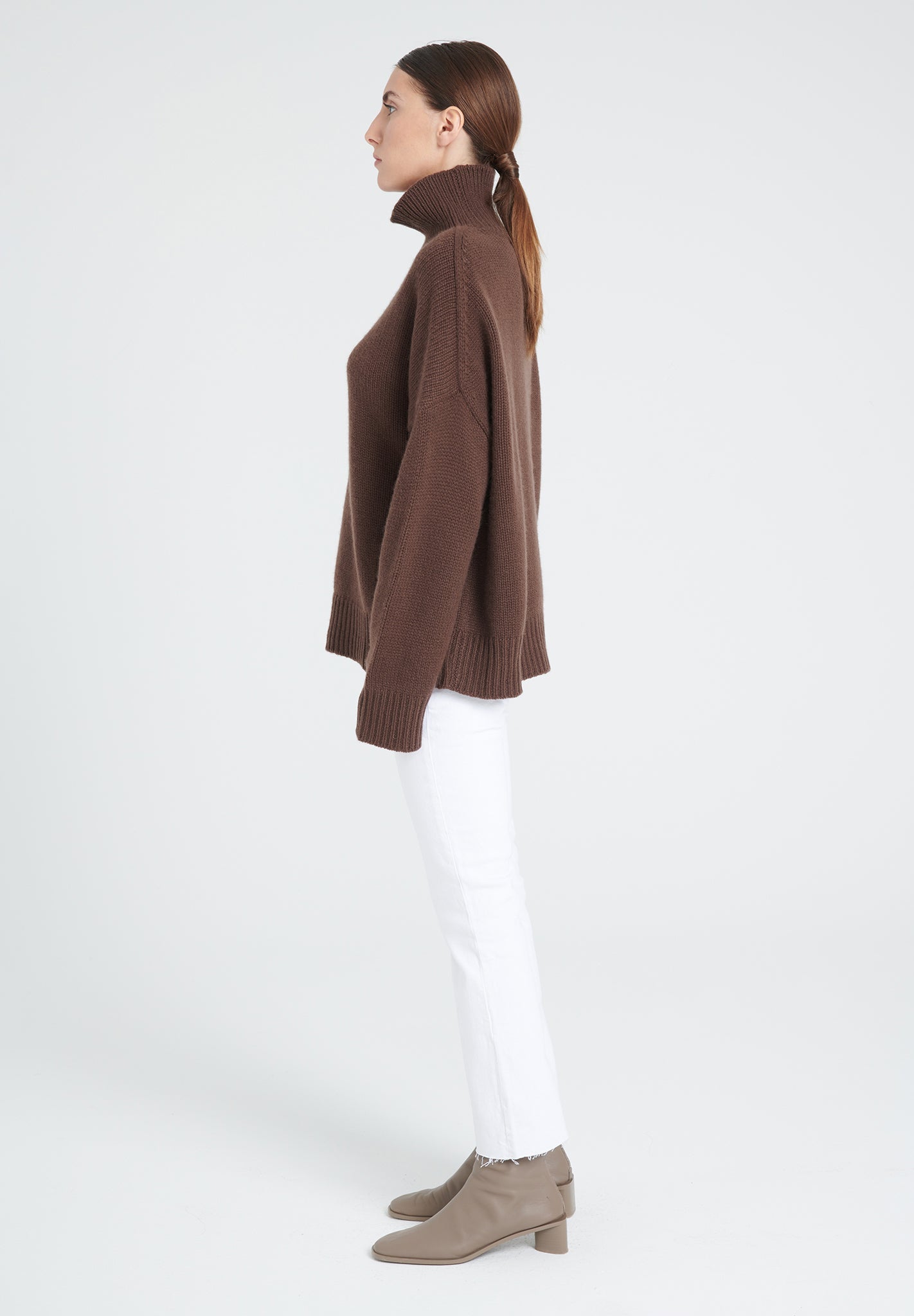 10 - thread cashmere stand - up collar sweater brown - Tuesday Morning - Sweaters & Hoodies