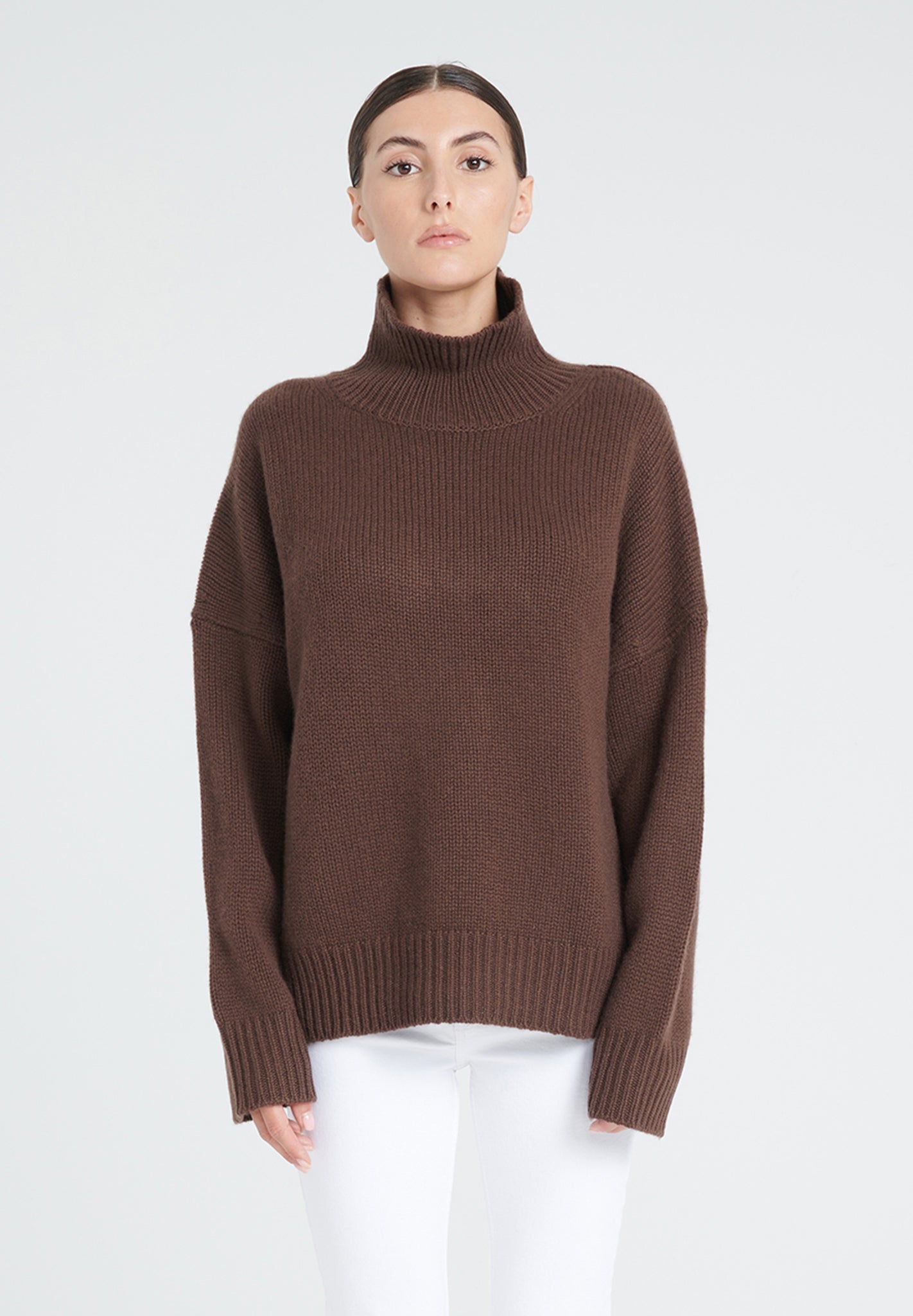 10 - thread cashmere stand - up collar sweater brown - Tuesday Morning - Sweaters & Hoodies