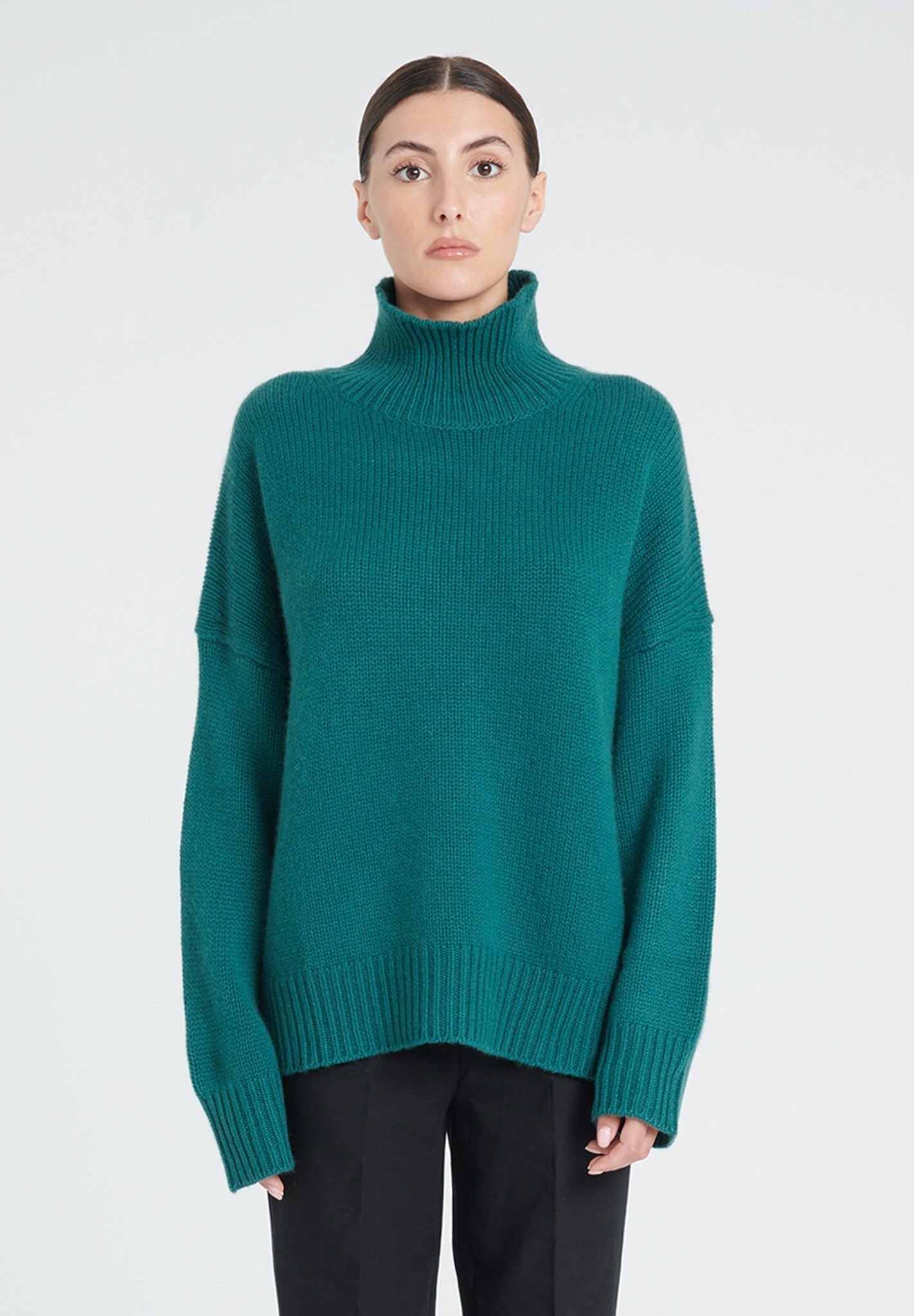 10 - thread cashmere stand - up collar sweater dark green - Tuesday Morning - Sweaters & Hoodies