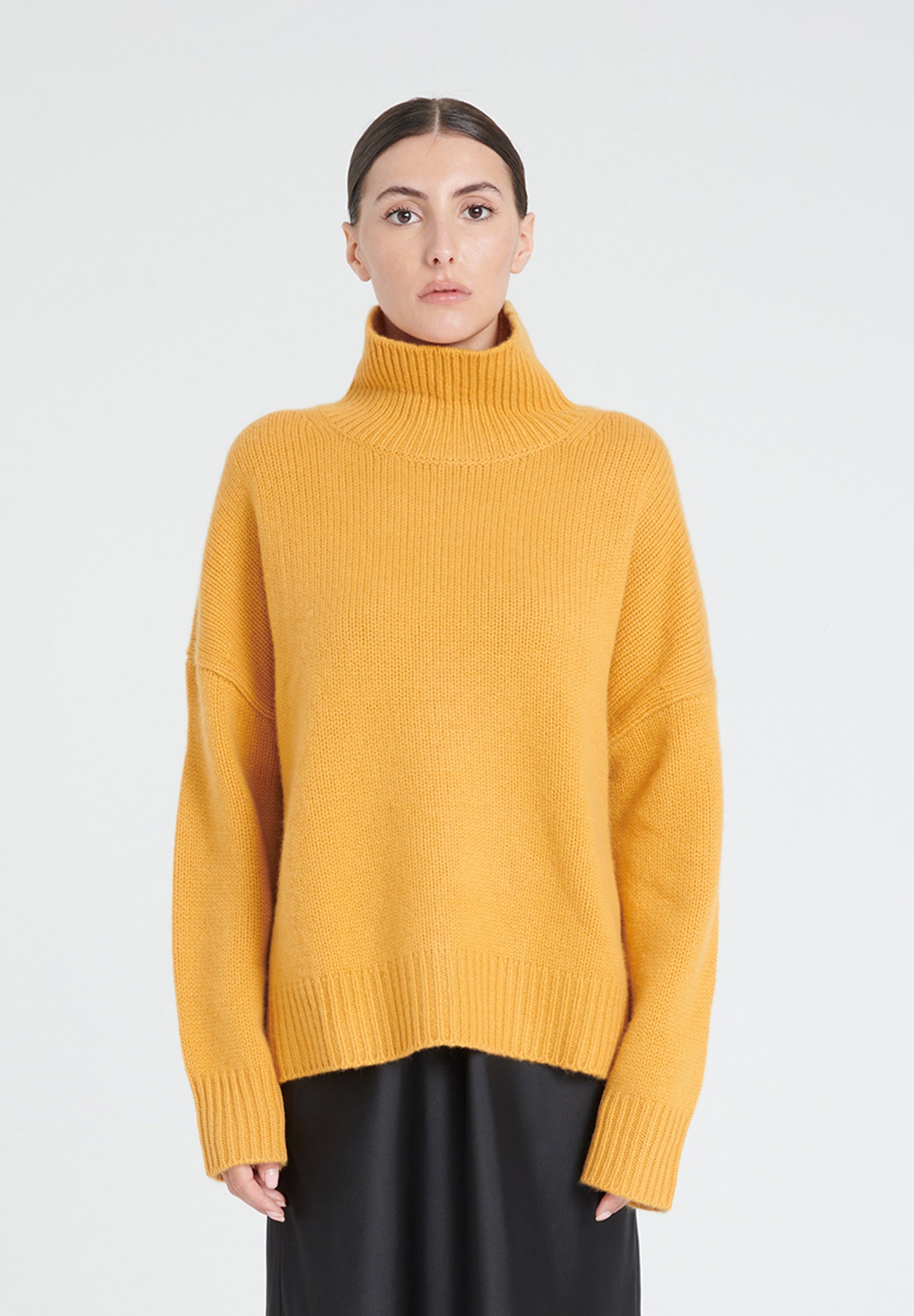 10 - thread cashmere stand - up collar sweater in mustard yellow - Tuesday Morning - Sweaters & Hoodies