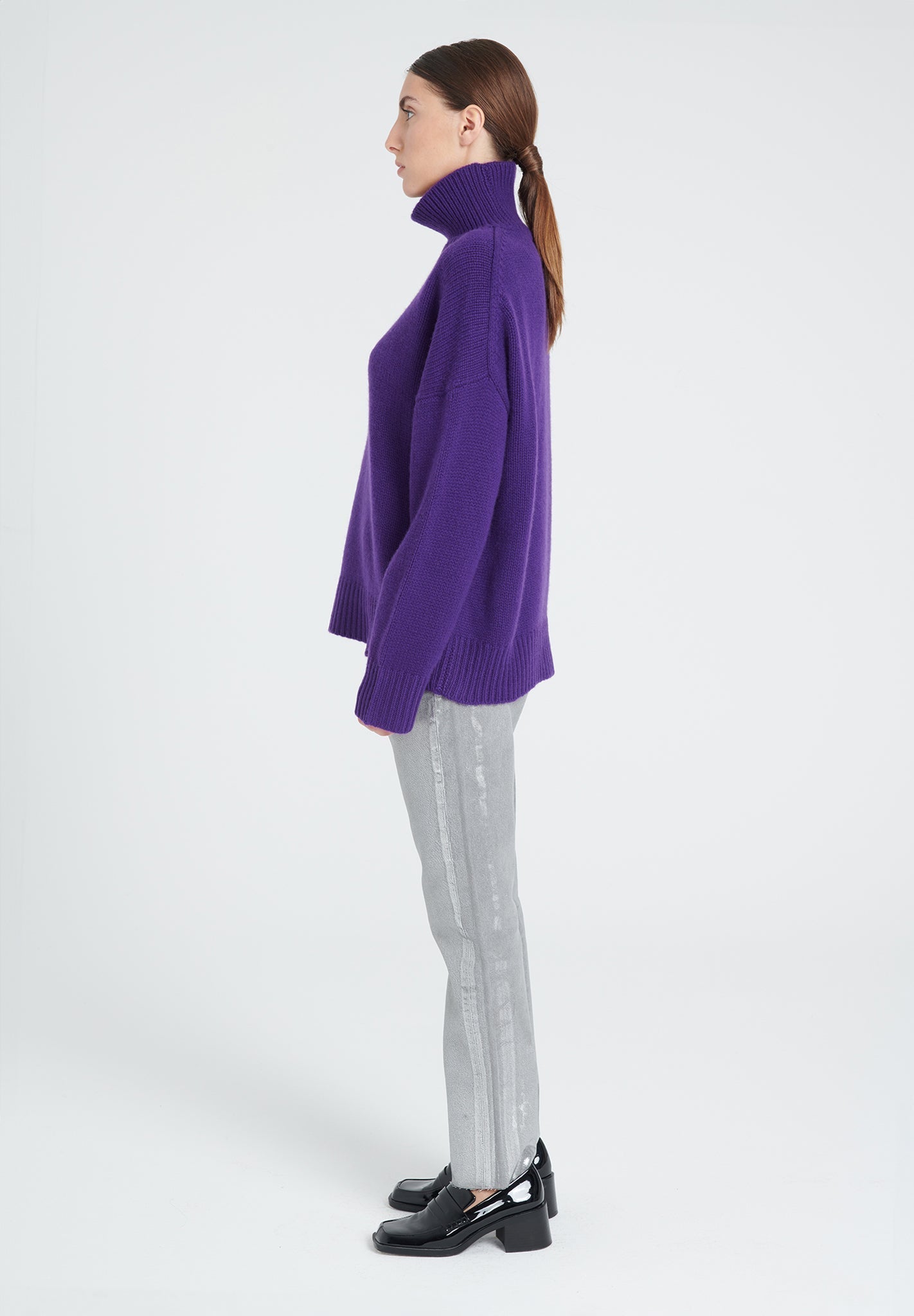 10 - thread cashmere stand - up collar sweater in violet - Tuesday Morning - Sweaters & Hoodies