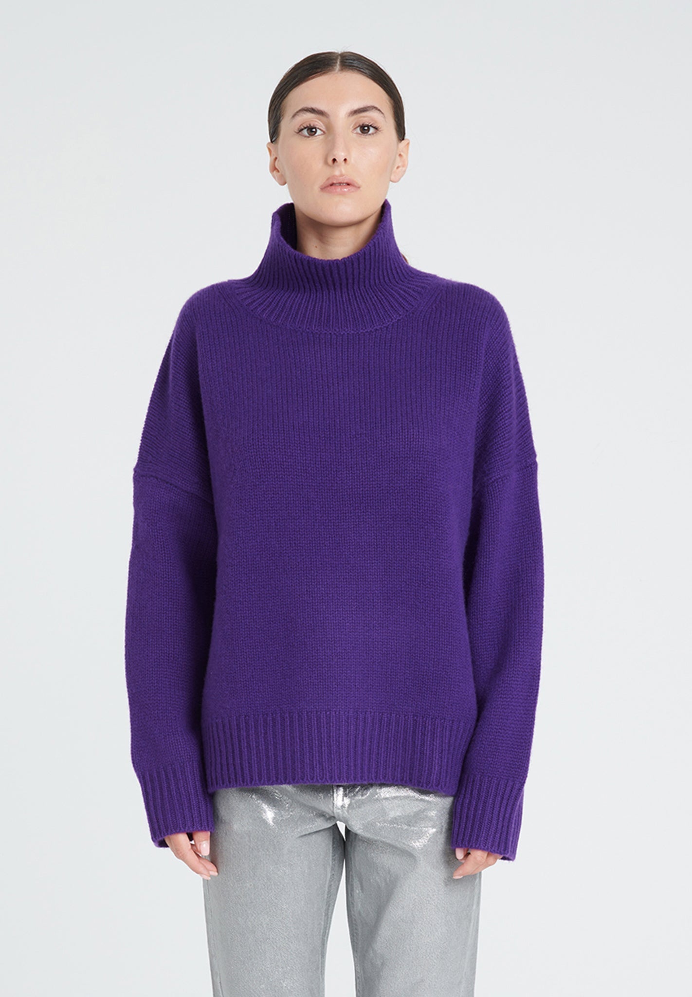 10 - thread cashmere stand - up collar sweater in violet - Tuesday Morning - Sweaters & Hoodies