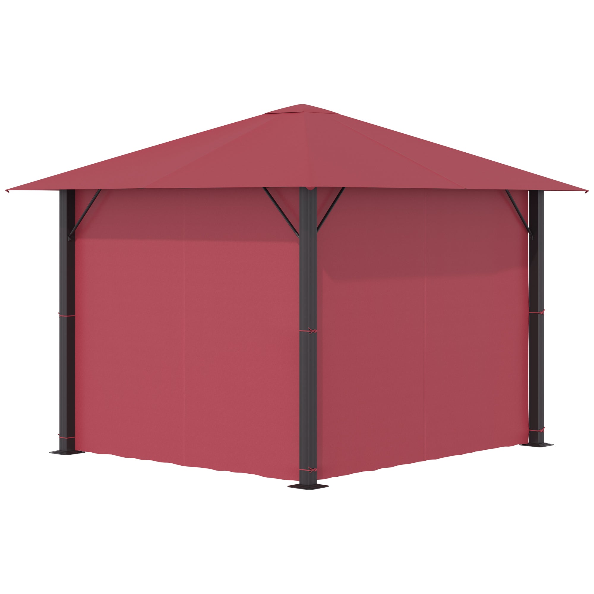 10' x 10' Patio Gazebo Aluminum Frame Outdoor Canopy Shelter with Sidewalls, Vented Roof for Garden, Wine Red - Tuesday Morning - Gazebos