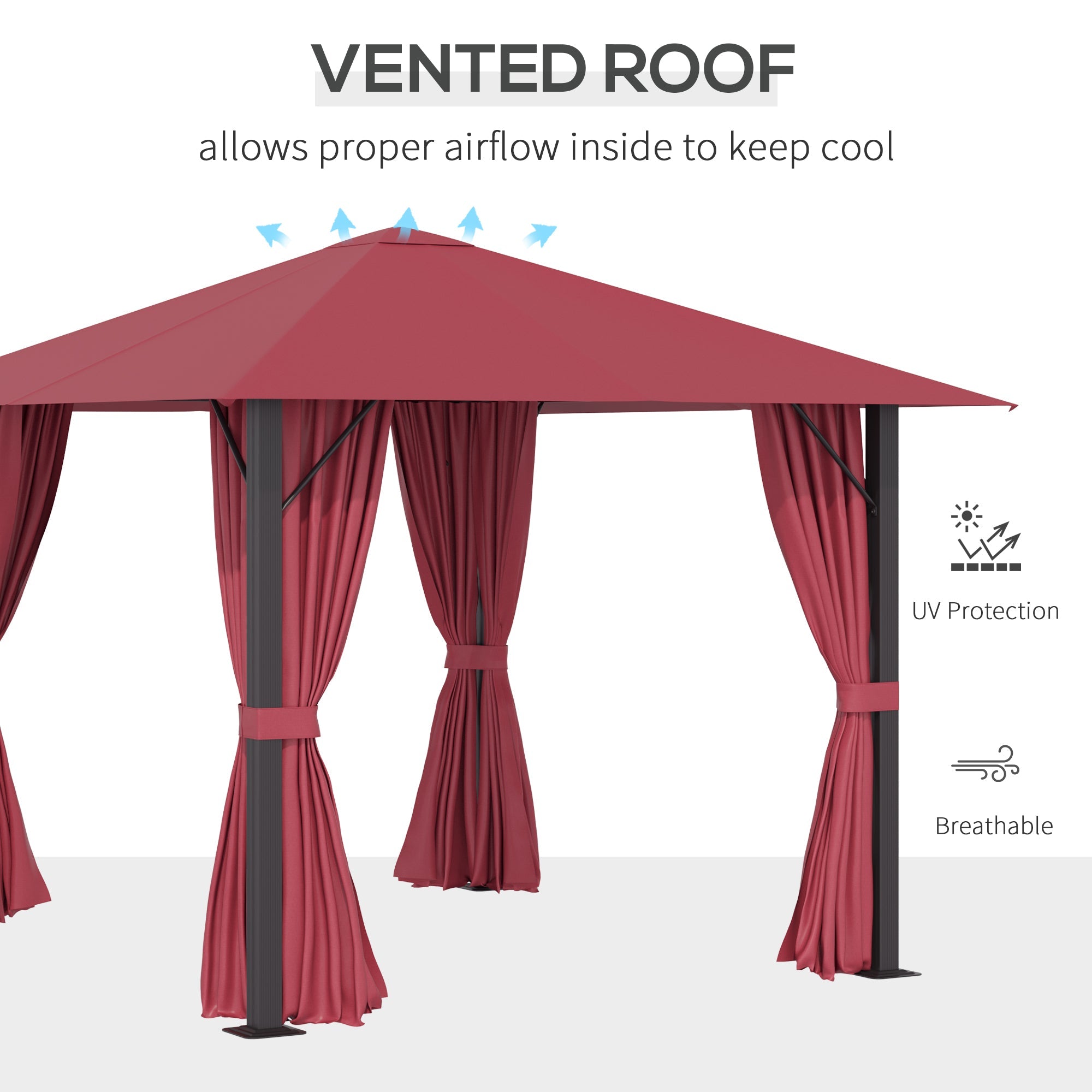 10' x 10' Patio Gazebo Aluminum Frame Outdoor Canopy Shelter with Sidewalls, Vented Roof for Garden, Wine Red - Tuesday Morning - Gazebos