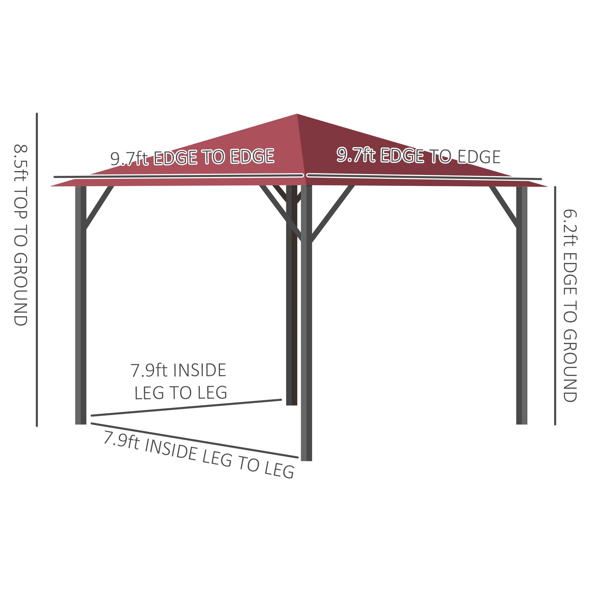 10' x 10' Patio Gazebo Aluminum Frame Outdoor Canopy Shelter with Sidewalls, Vented Roof for Garden, Wine Red - Tuesday Morning - Gazebos