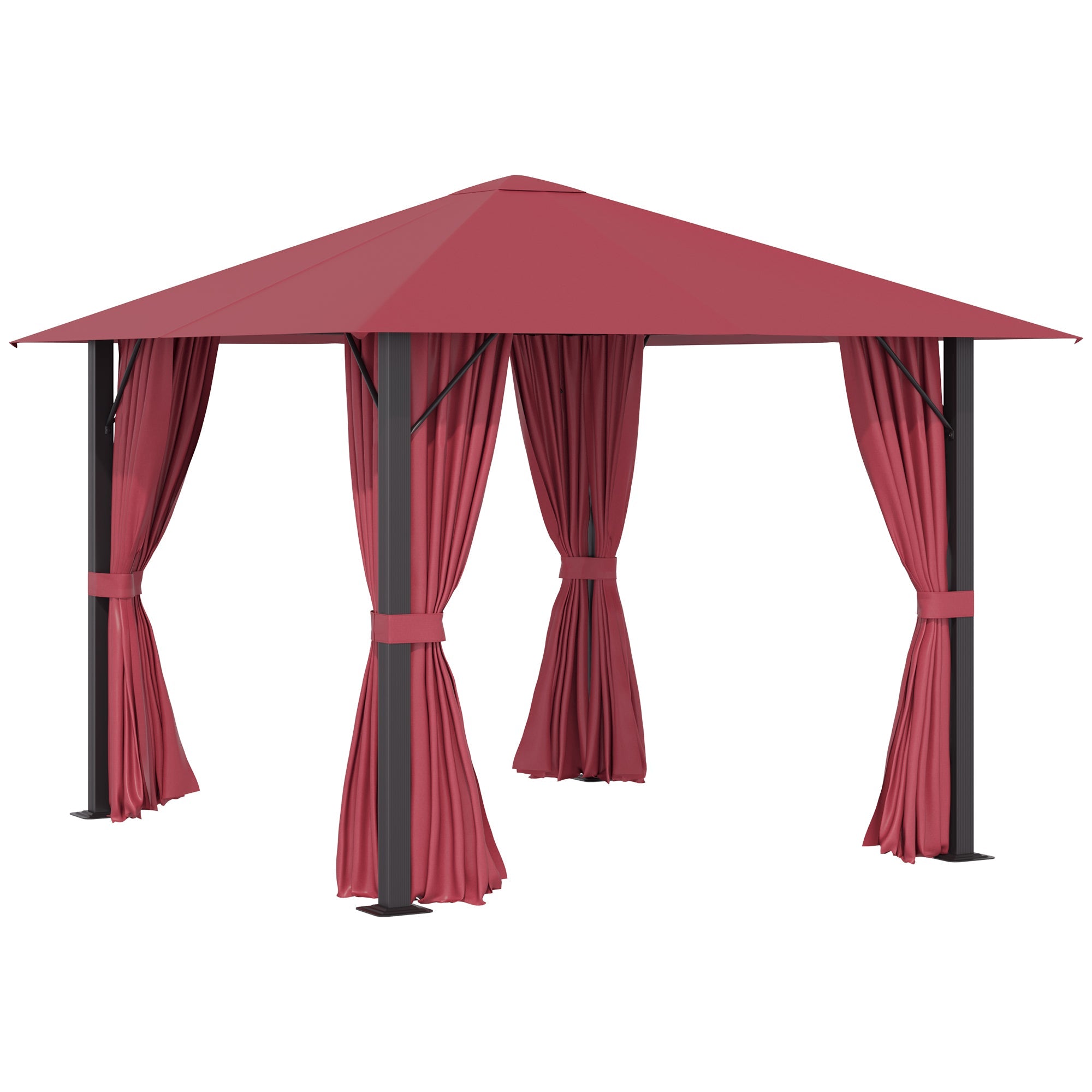 10' x 10' Patio Gazebo Aluminum Frame Outdoor Canopy Shelter with Sidewalls, Vented Roof for Garden, Wine Red - Tuesday Morning - Gazebos