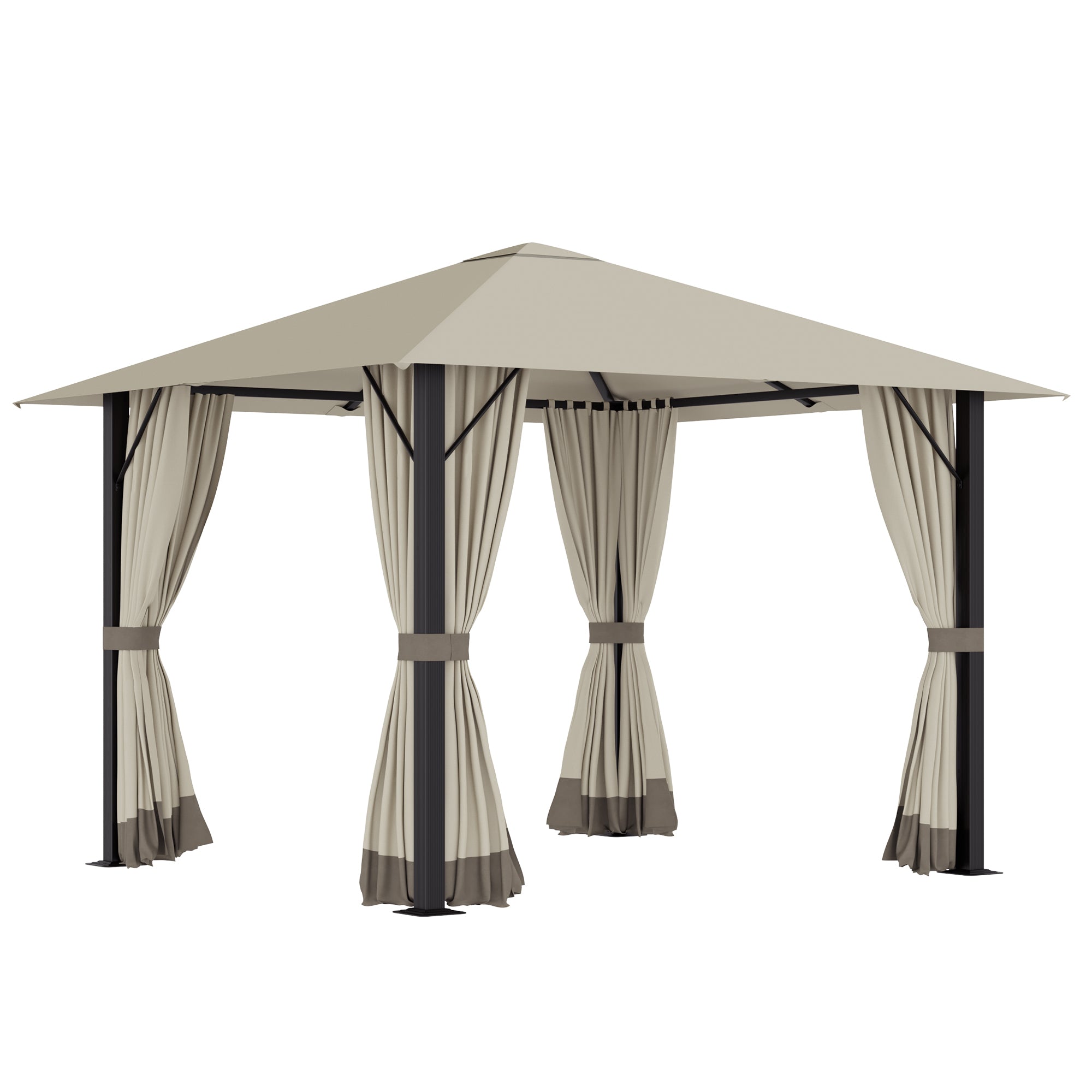 10' x 10' Patio Gazebo Aluminum Frame Outdoor Canopy Shelter with Sidewalls, Vented Roof Khaki - Tuesday Morning - Gazebos