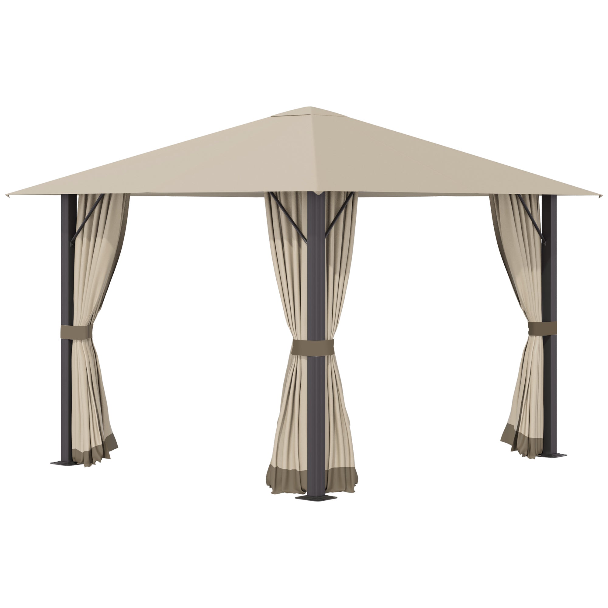 10' x 10' Patio Gazebo Aluminum Frame Outdoor Canopy Shelter with Sidewalls, Vented Roof Khaki - Tuesday Morning - Gazebos