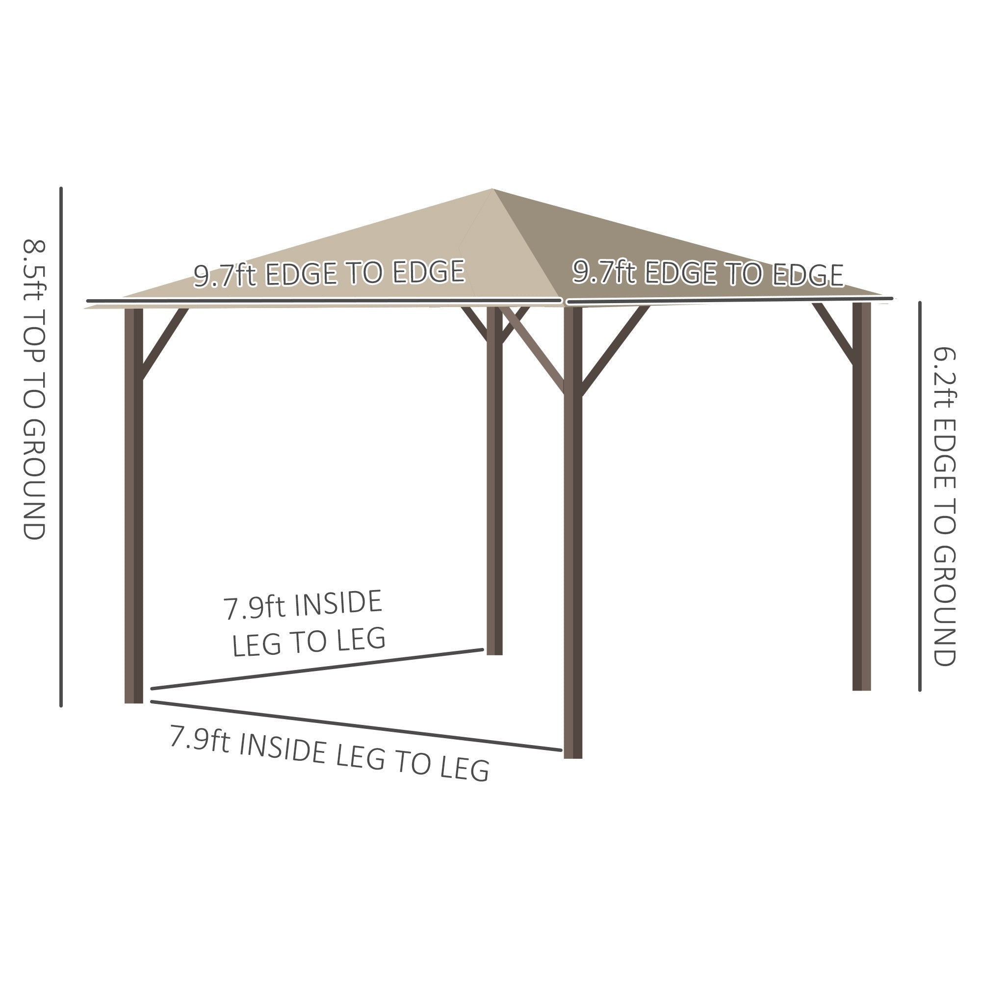 10' x 10' Patio Gazebo Aluminum Frame Outdoor Canopy Shelter with Sidewalls, Vented Roof Khaki - Tuesday Morning - Gazebos