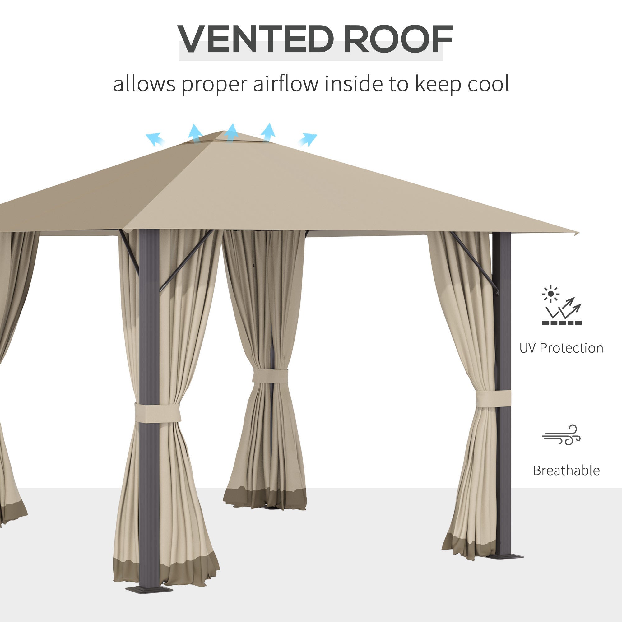 10' x 10' Patio Gazebo Aluminum Frame Outdoor Canopy Shelter with Sidewalls, Vented Roof Khaki - Tuesday Morning - Gazebos