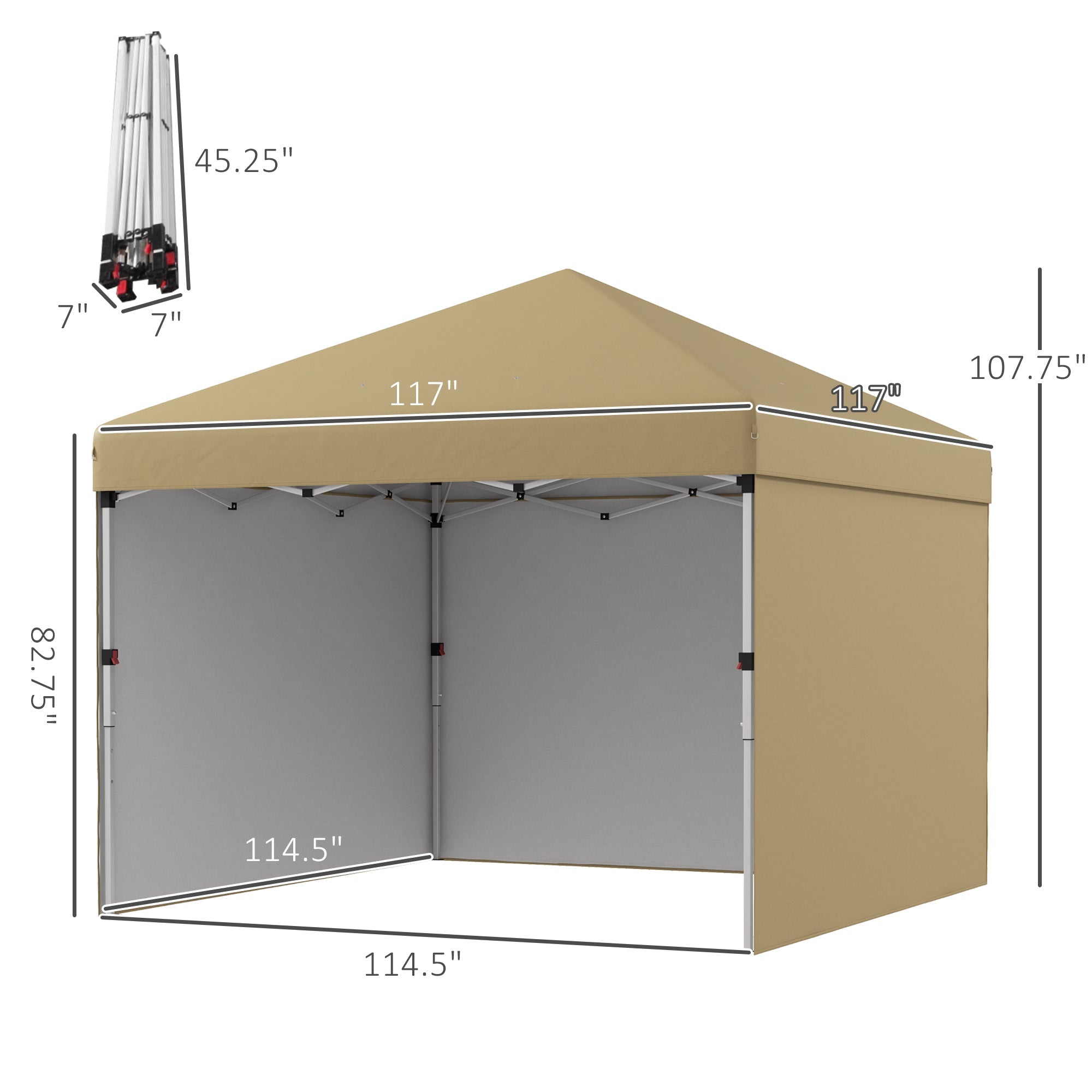 10' x 10' Pop Up Canopy Tent with 3 Sidewalls, Leg Weight Bags and Carry Bag, Height Adjustable, Beige - Tuesday Morning - Patio Umbrellas & Bases