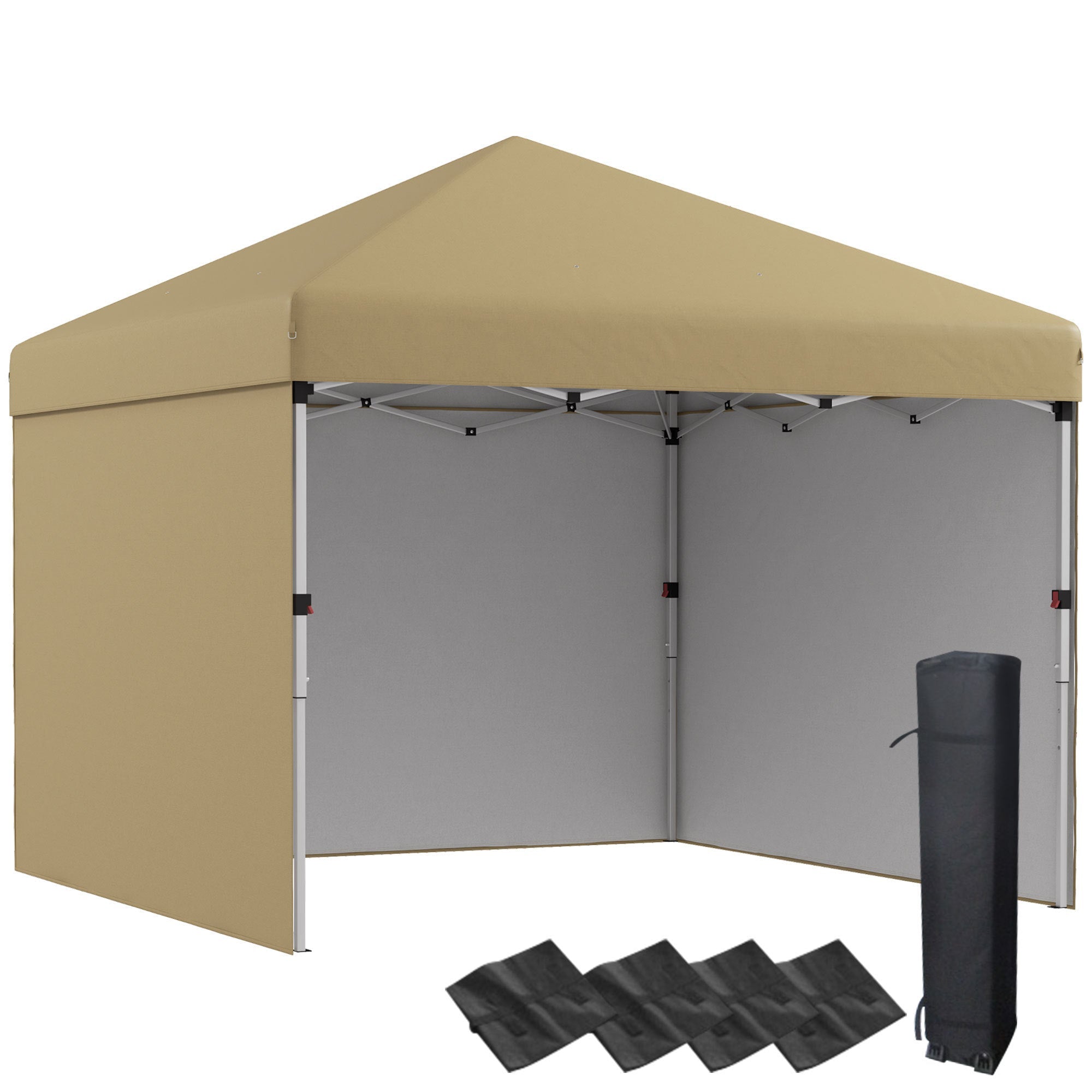 10' x 10' Pop Up Canopy Tent with 3 Sidewalls, Leg Weight Bags and Carry Bag, Height Adjustable, Beige - Tuesday Morning - Patio Umbrellas & Bases