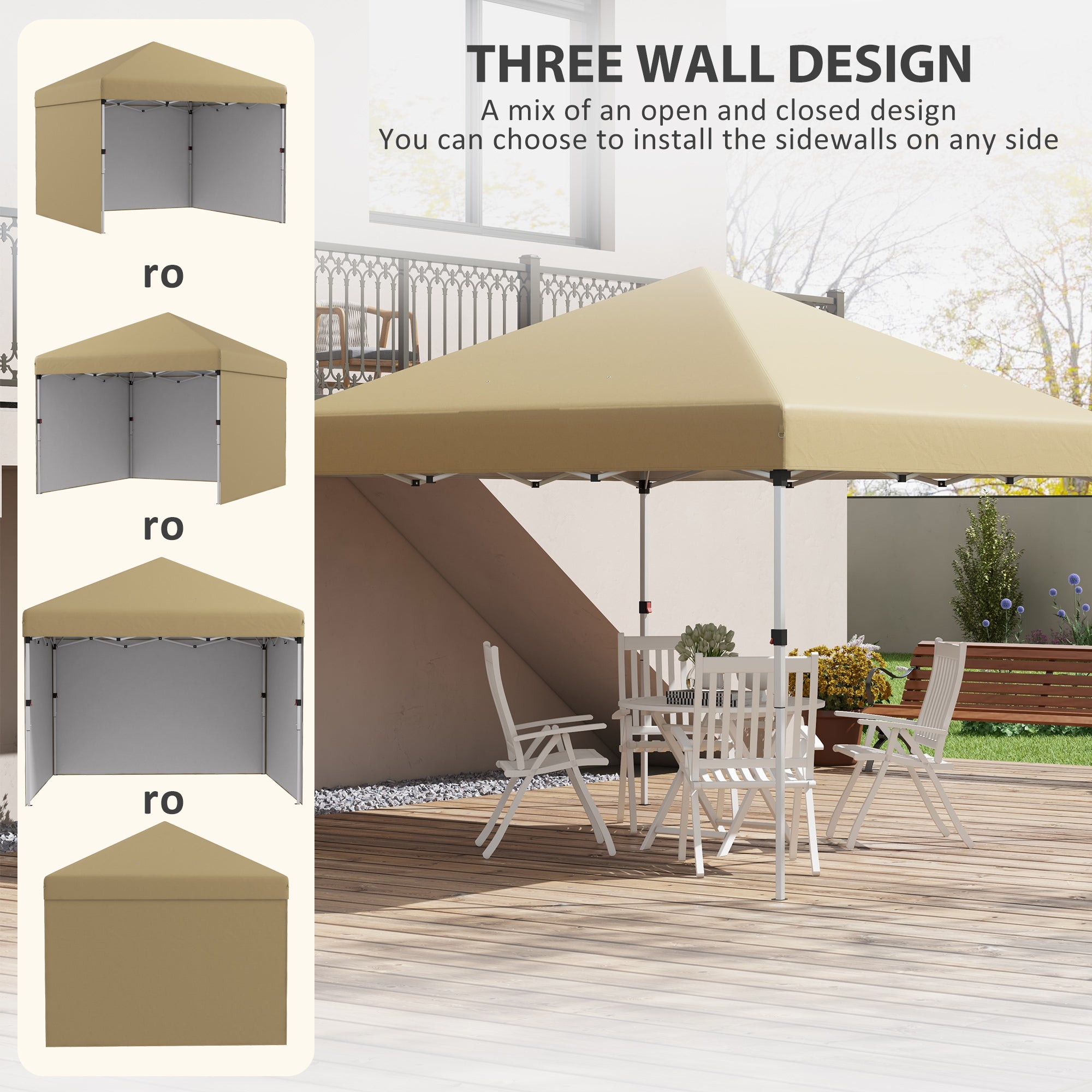 10' x 10' Pop Up Canopy Tent with 3 Sidewalls, Leg Weight Bags and Carry Bag, Height Adjustable, Beige - Tuesday Morning - Patio Umbrellas & Bases