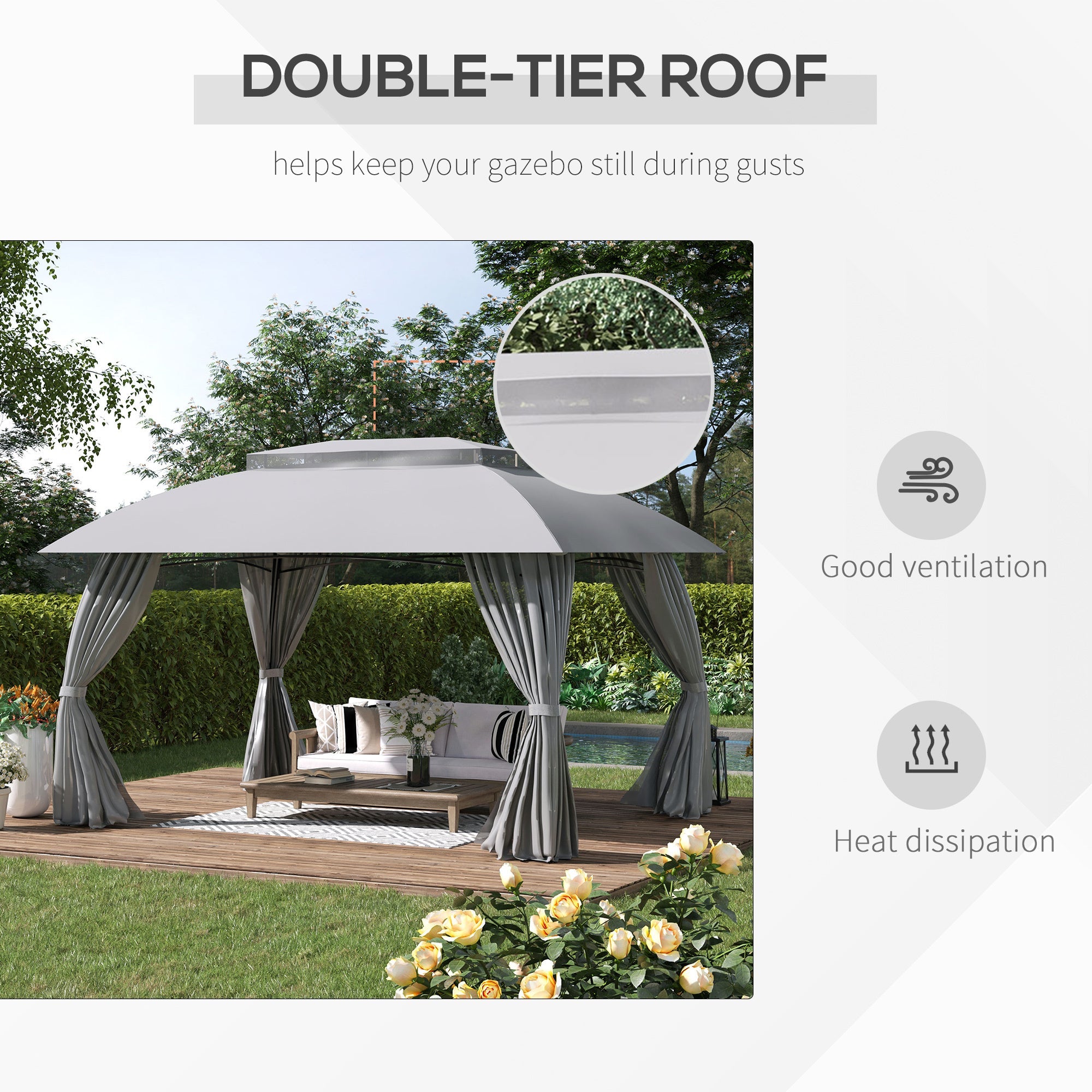 10' x 13' Patio Gazebo Canopy, Double Vented Roof, Steel Frame, Curtain Sidewalls Gray - Tuesday Morning - Gazebos