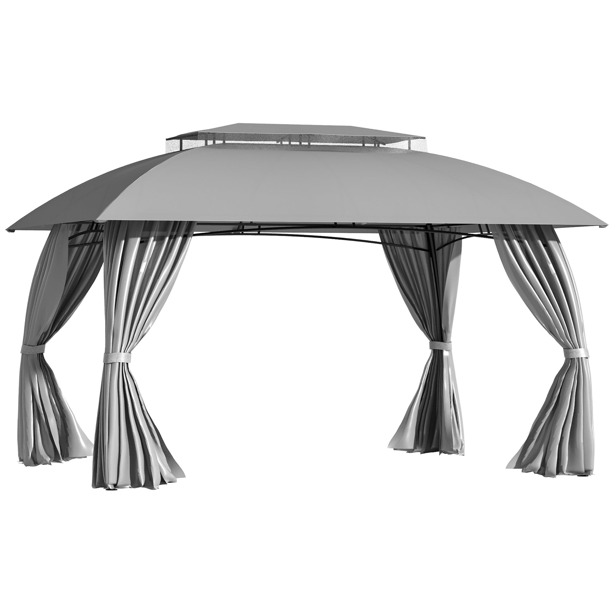 10' x 13' Patio Gazebo Canopy, Double Vented Roof, Steel Frame, Curtain Sidewalls Gray - Tuesday Morning - Gazebos