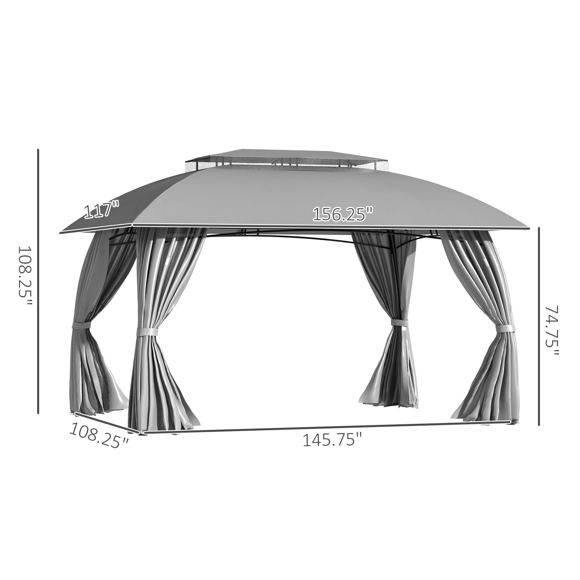 10' x 13' Patio Gazebo Canopy, Double Vented Roof, Steel Frame, Curtain Sidewalls Gray - Tuesday Morning - Gazebos