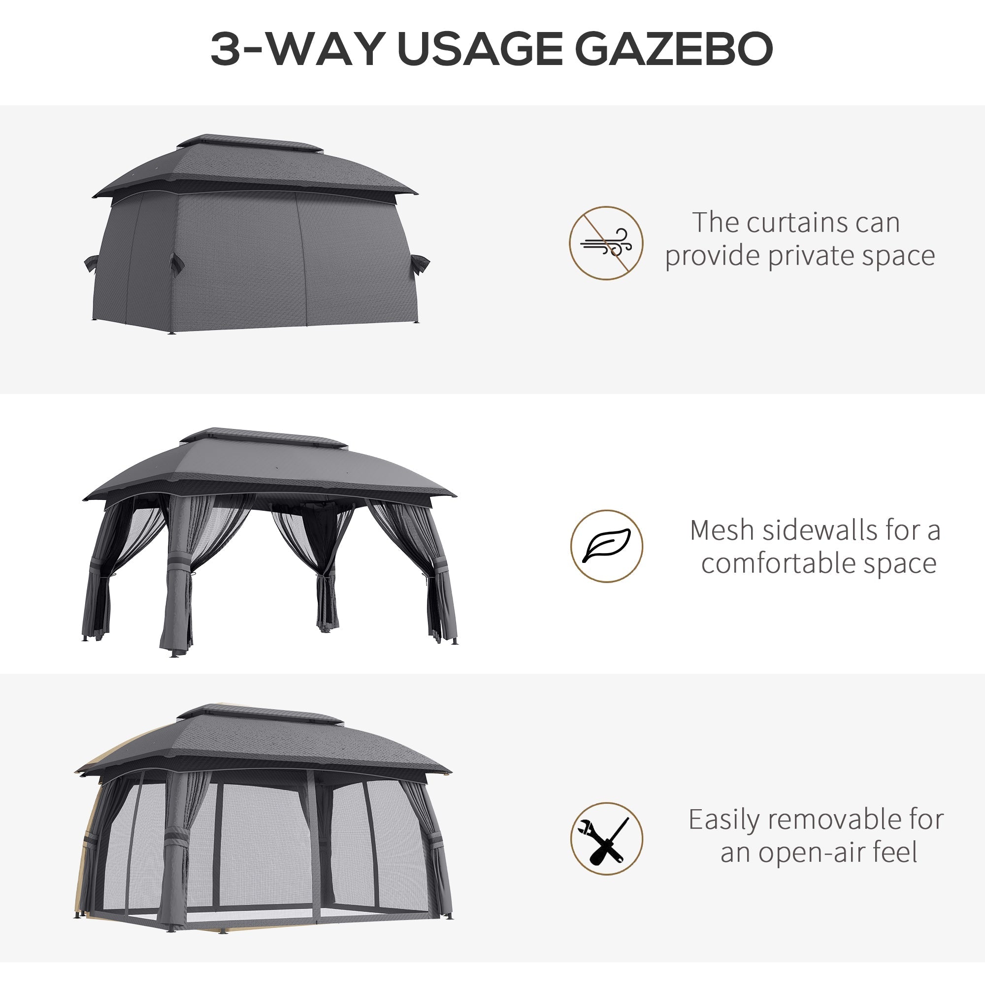 10' x 13' Patio Gazebo, Outdoor Gazebo Canopy Shelter with Netting, Vented Roof, Dark Gray - Tuesday Morning - Gazebos