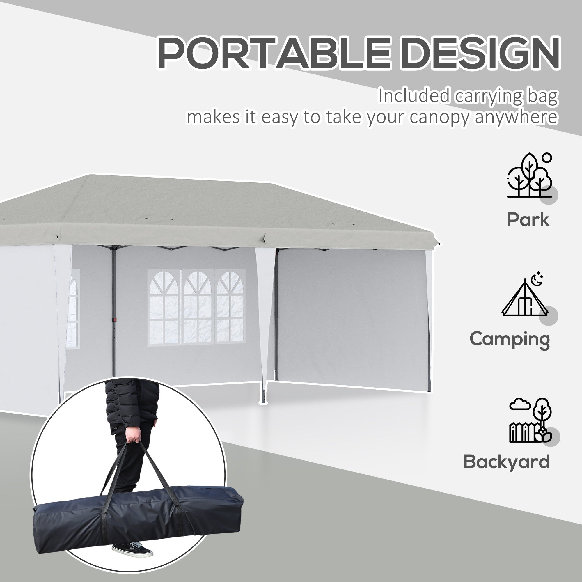 10' x 20' Pop Up Canopy Tent with 4 Sidewalls, with Carry Bag, White - Tuesday Morning - Patio Umbrellas & Bases