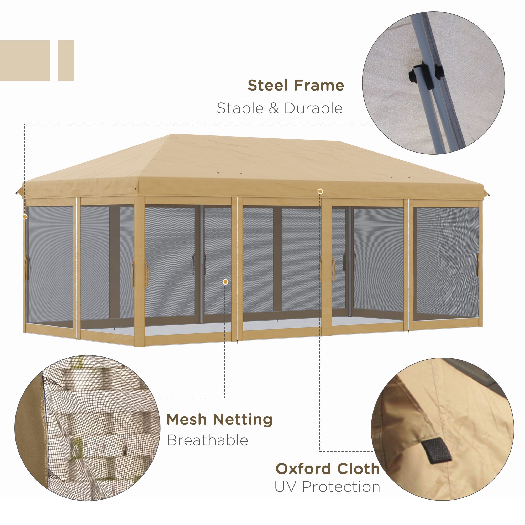 10' x 20' Pop Up Canopy Tent with Netting, Heavy Duty Instant Sun Shelter, with Carry Bag , Beige - Tuesday Morning - Patio Umbrellas & Bases