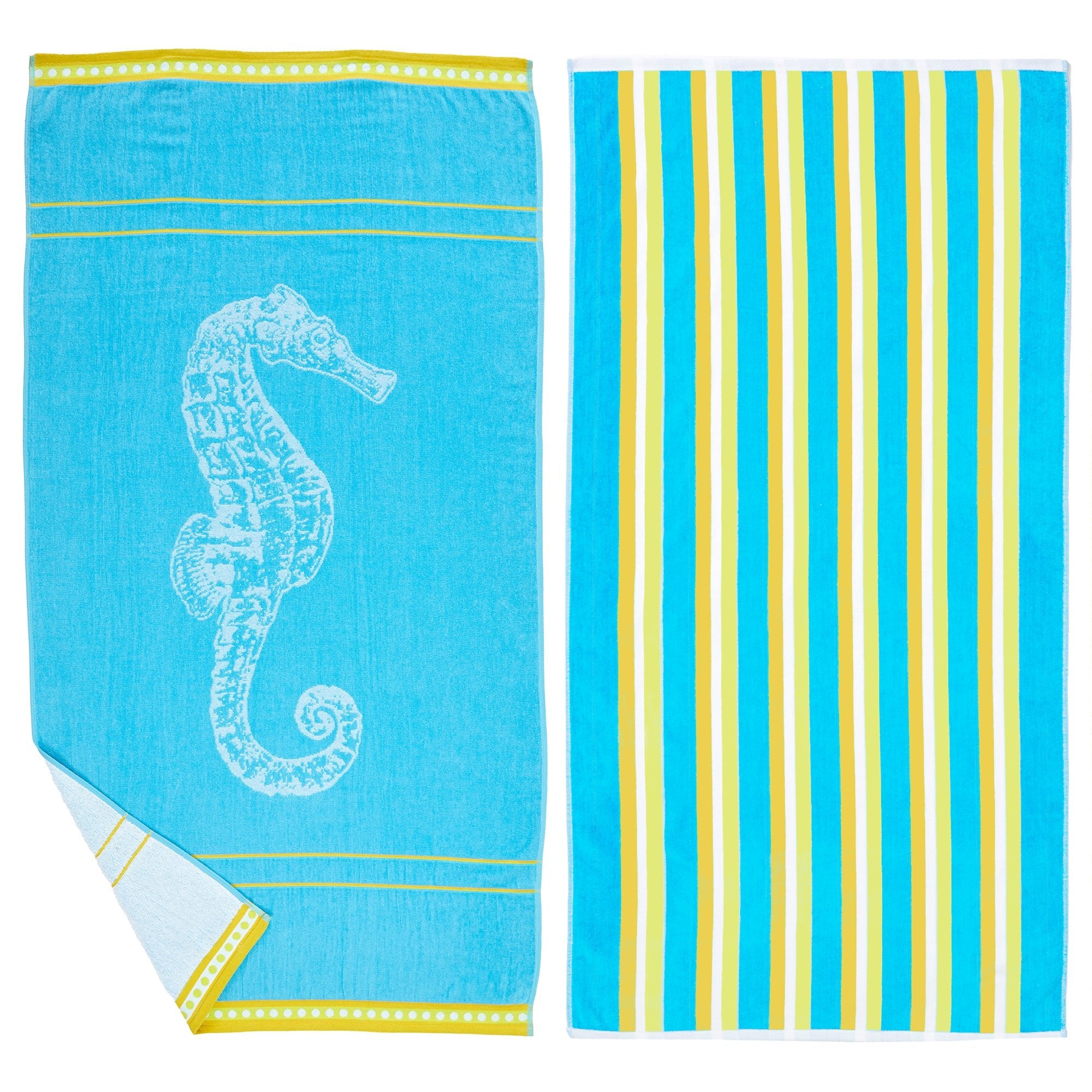 100% Cotton Jacquard 2 Pack Summer Beach Towels, Seahorse - Tuesday Morning - Beach Towels