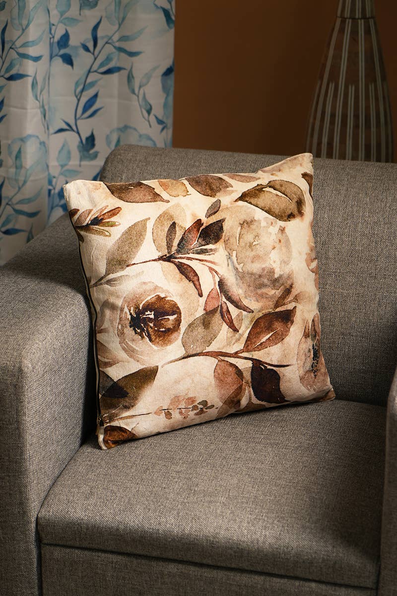 100% Cotton Velvet Printed Cushion Beige And Brown - Tuesday Morning - decorative pillows