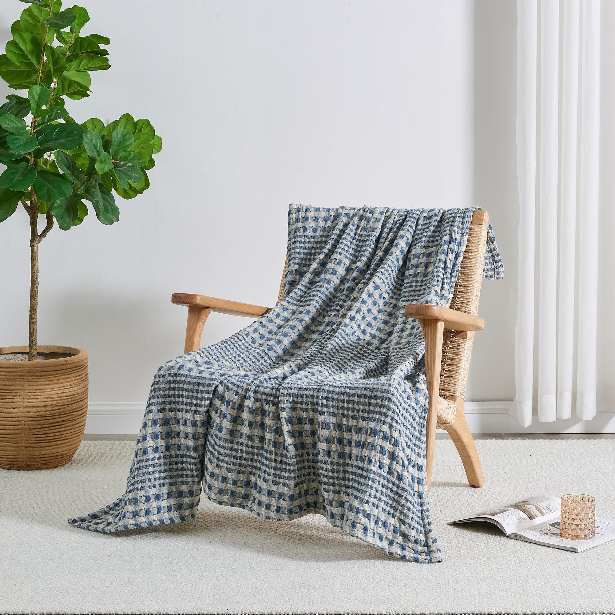 100% Cotton Waffle Weave Textured Blanket | Cecilia Collection - Tuesday Morning - Throw Blankets