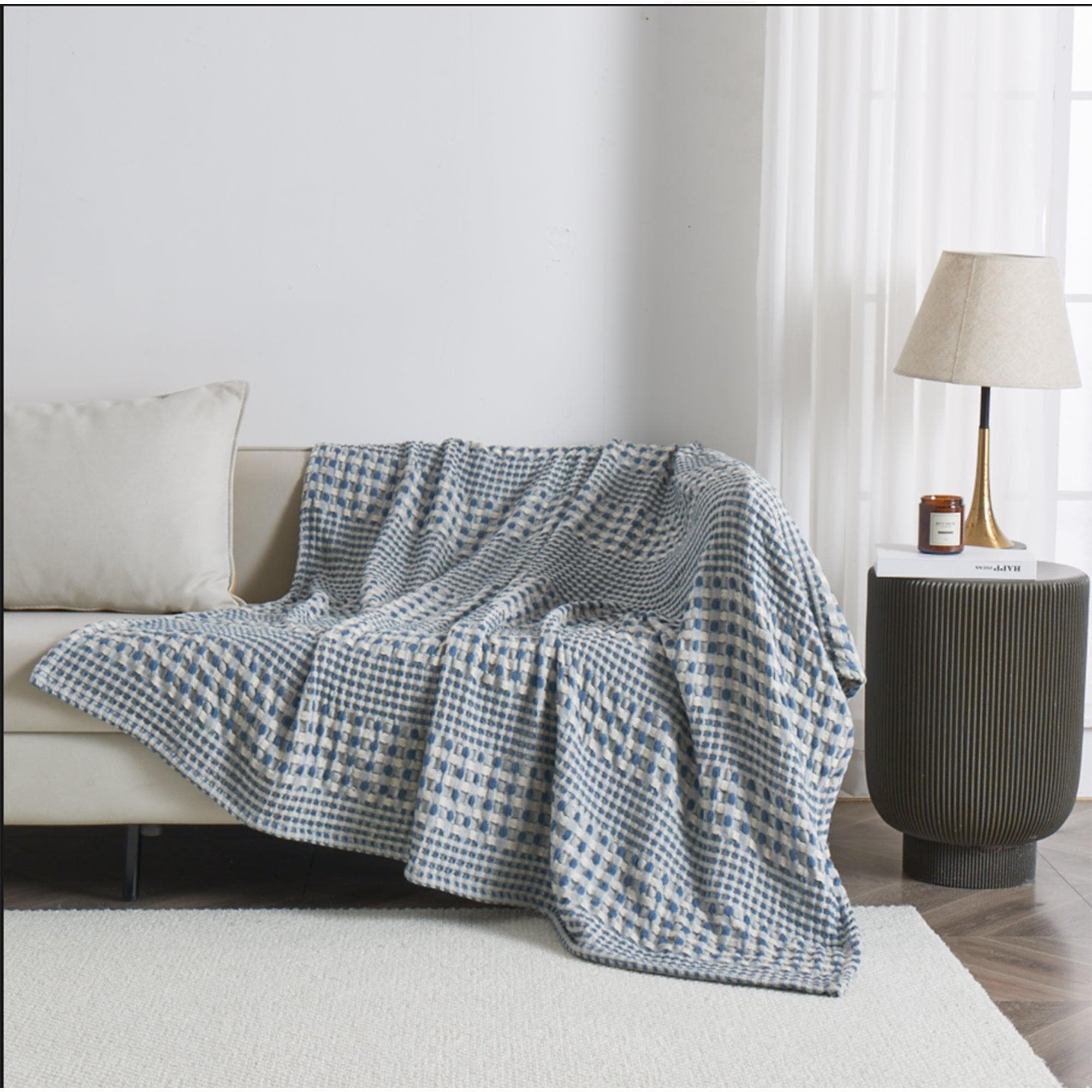 100% Cotton Waffle Weave Textured Blanket | Cecilia Collection - Tuesday Morning - Throw Blankets