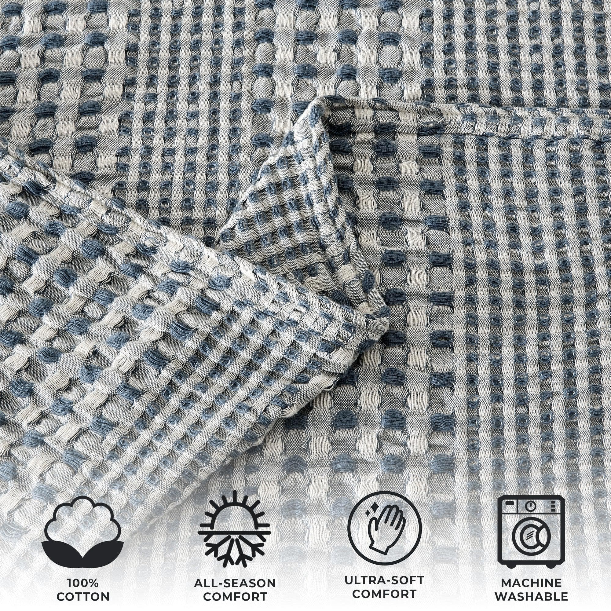 100% Cotton Waffle Weave Textured Blanket | Cecilia Collection - Tuesday Morning - Throw Blankets