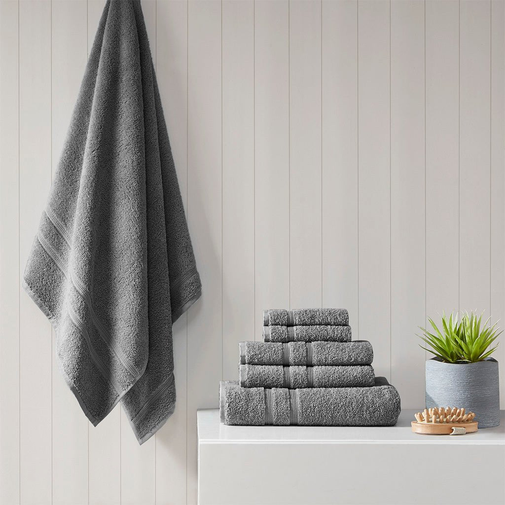 100% Turkish Cotton 6 Piece Towel Set - Charcoal - Tuesday Morning - Bath Towel Sets