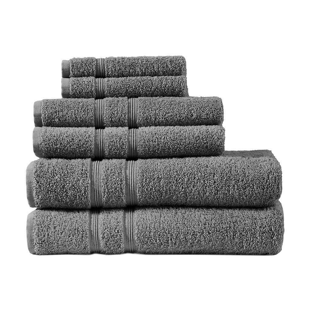 100% Turkish Cotton 6 Piece Towel Set - Charcoal - Tuesday Morning - Bath Towel Sets