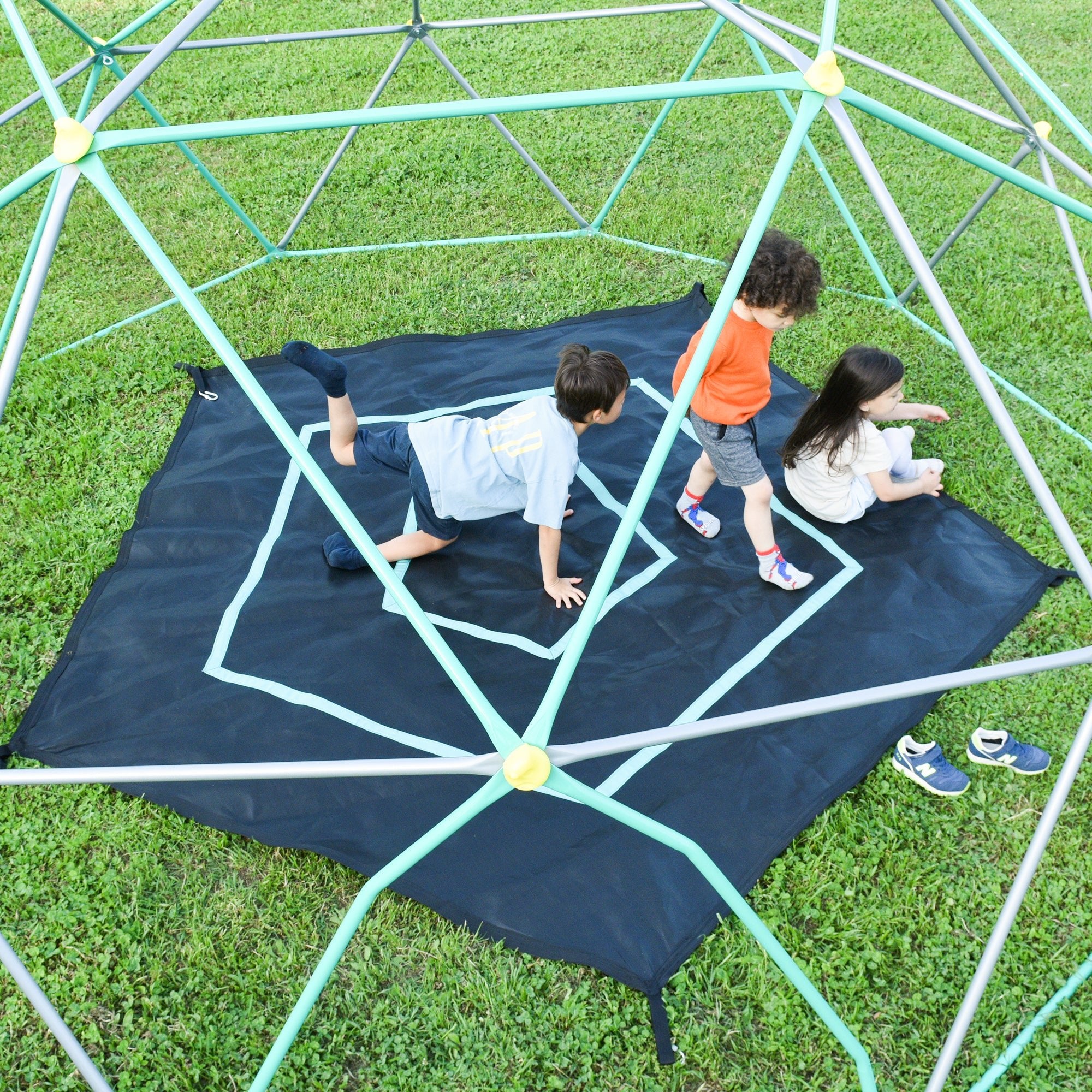 10ft Geometric Dome Climber Play Center, Kids Climbing Dome Tower with Hammock, Rust & UV Resistant Steel Supporting 1000 LBS - Tuesday Morning - Outdoor Games