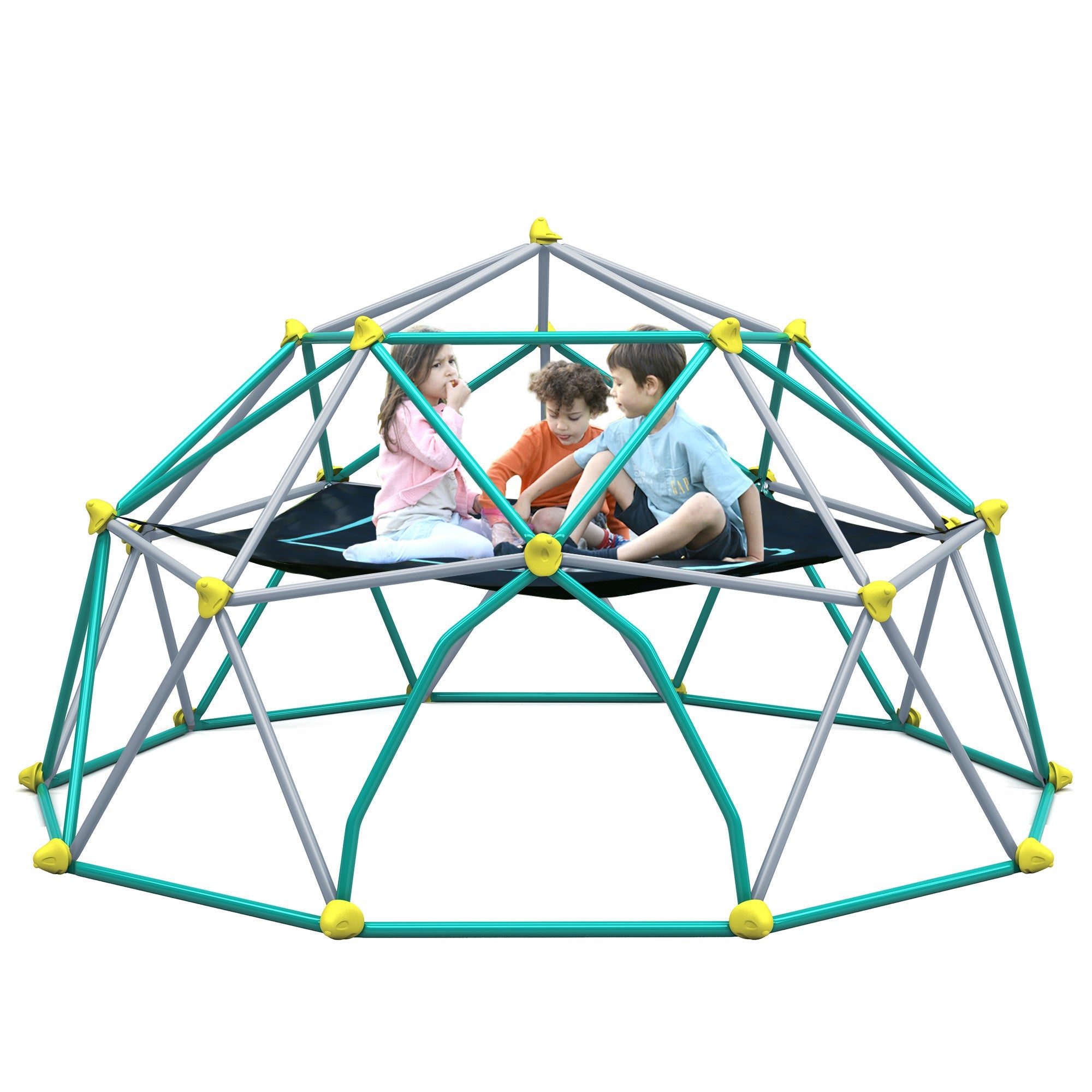 10ft Geometric Dome Climber Play Center, Kids Climbing Dome Tower with Hammock, Rust & UV Resistant Steel Supporting 1000 LBS - Tuesday Morning - Outdoor Games