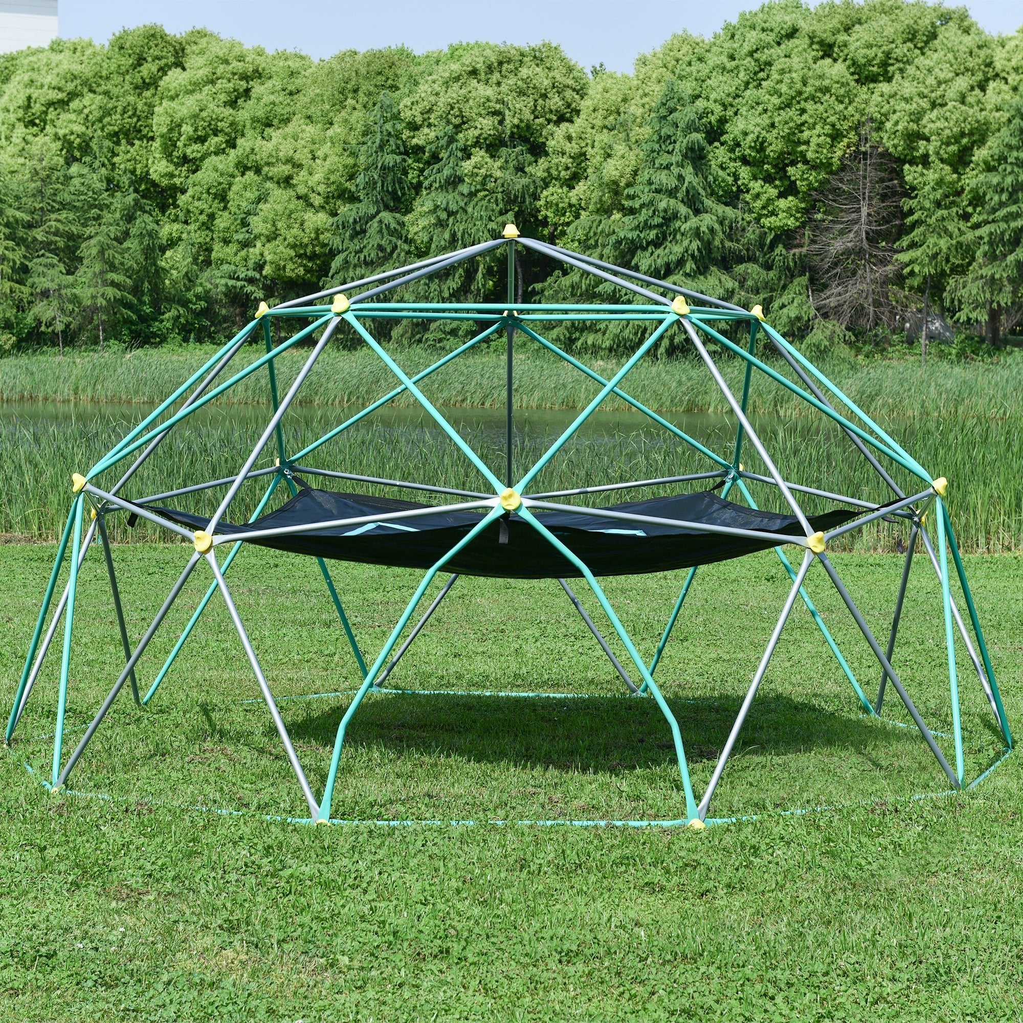 10ft Geometric Dome Climber Play Center, Kids Climbing Dome Tower with Hammock, Rust & UV Resistant Steel Supporting 1000 LBS - Tuesday Morning - Outdoor Games