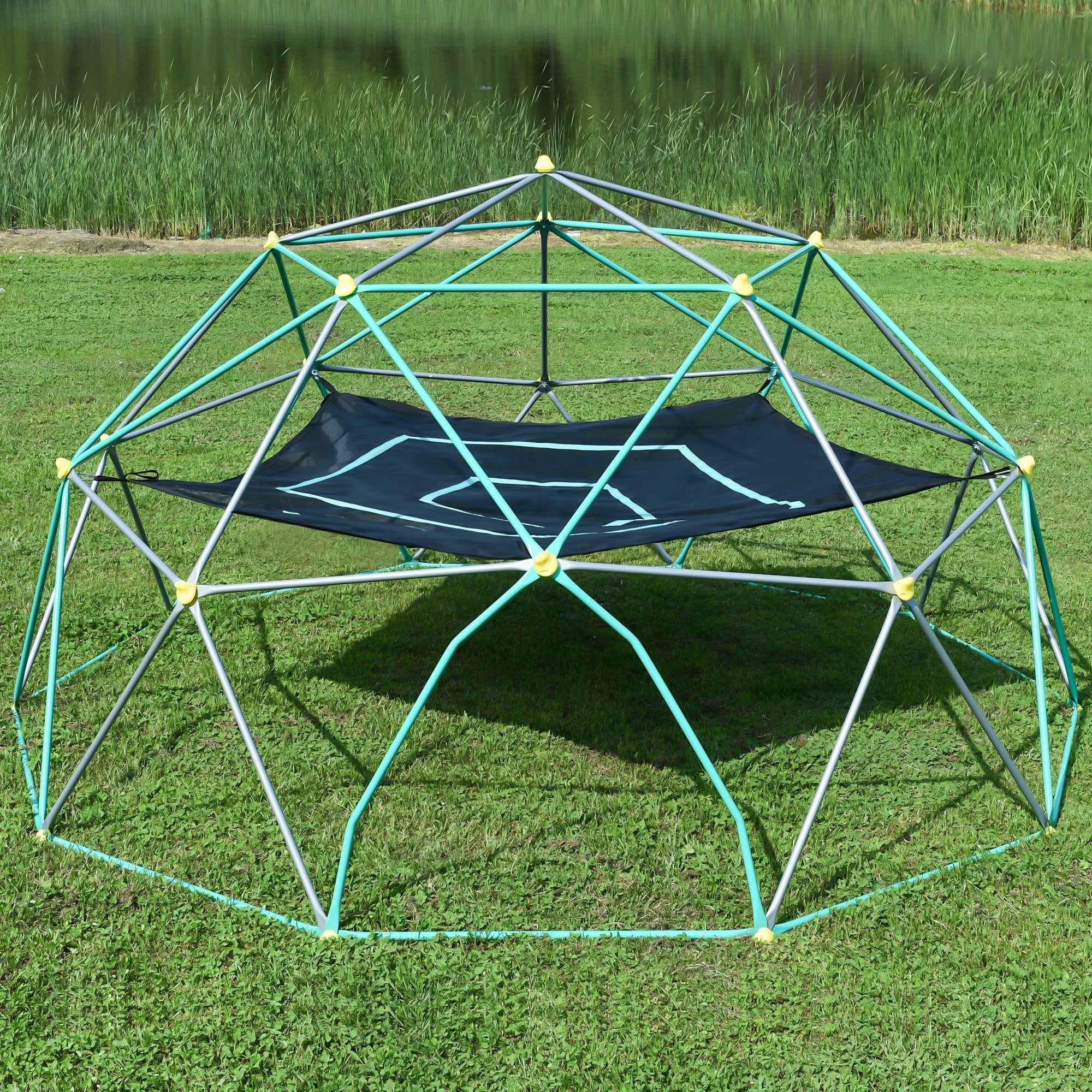 10ft Geometric Dome Climber Play Center, Kids Climbing Dome Tower with Hammock, Rust & UV Resistant Steel Supporting 1000 LBS - Tuesday Morning - Outdoor Games