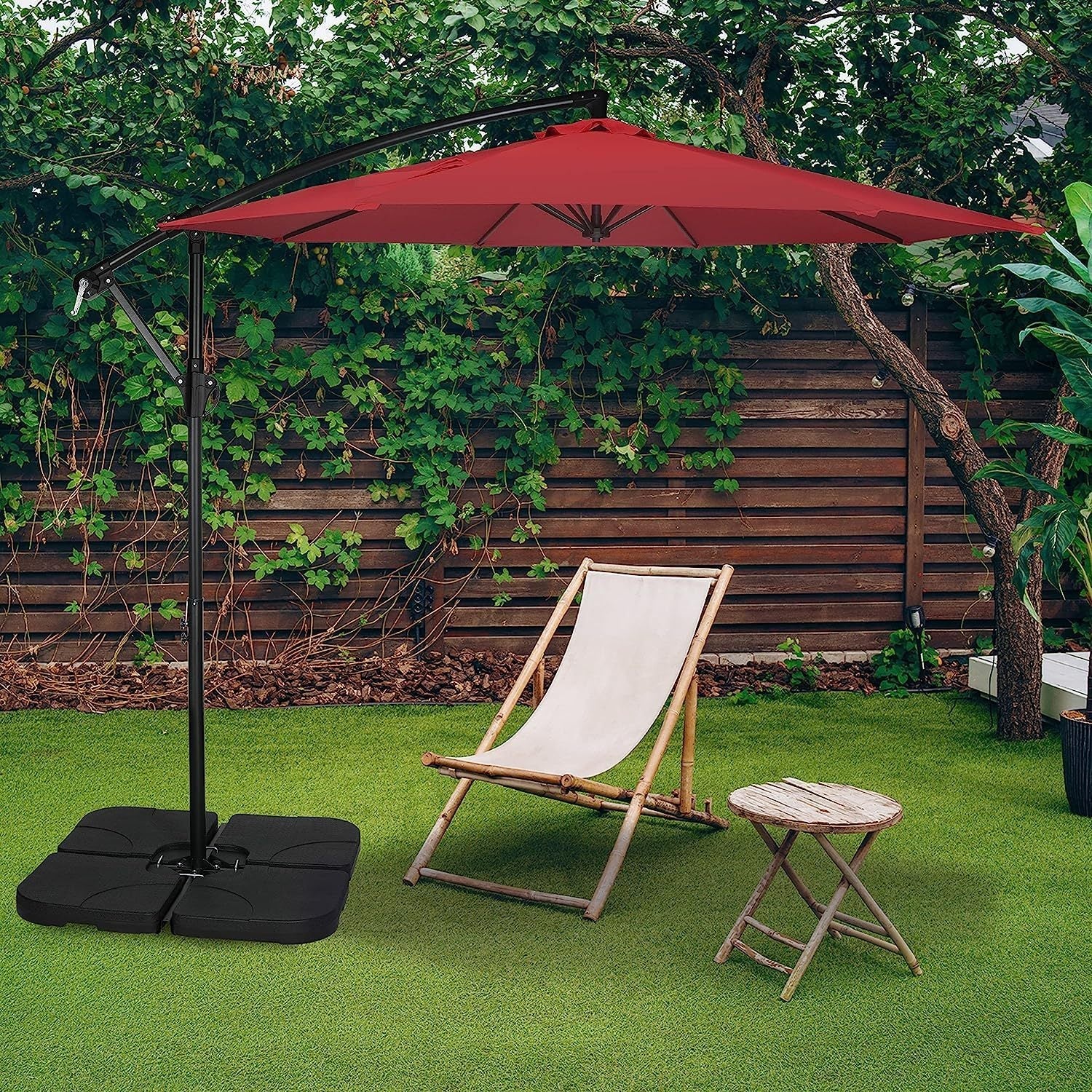 10ft Offset Umbrella Cantilever Patio Hanging Umbrella Outdoor Market Umbrella with Crank & Cross Base , Red - Tuesday Morning - Patio Umbrellas & Bases