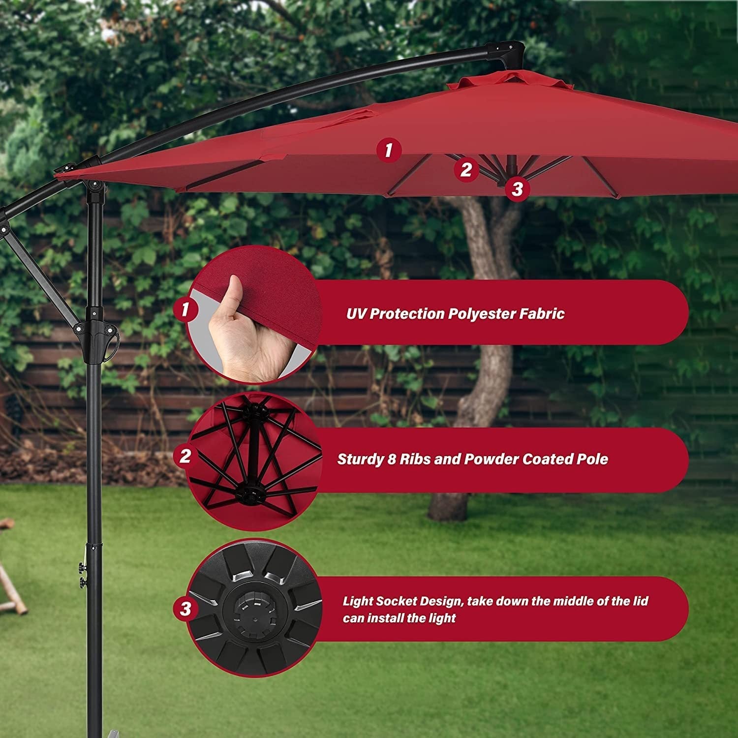 10ft Offset Umbrella Cantilever Patio Hanging Umbrella Outdoor Market Umbrella with Crank & Cross Base , Red - Tuesday Morning - Patio Umbrellas & Bases