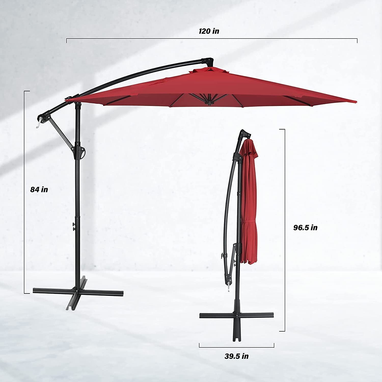 10ft Offset Umbrella Cantilever Patio Hanging Umbrella Outdoor Market Umbrella with Crank & Cross Base , Red - Tuesday Morning - Patio Umbrellas & Bases