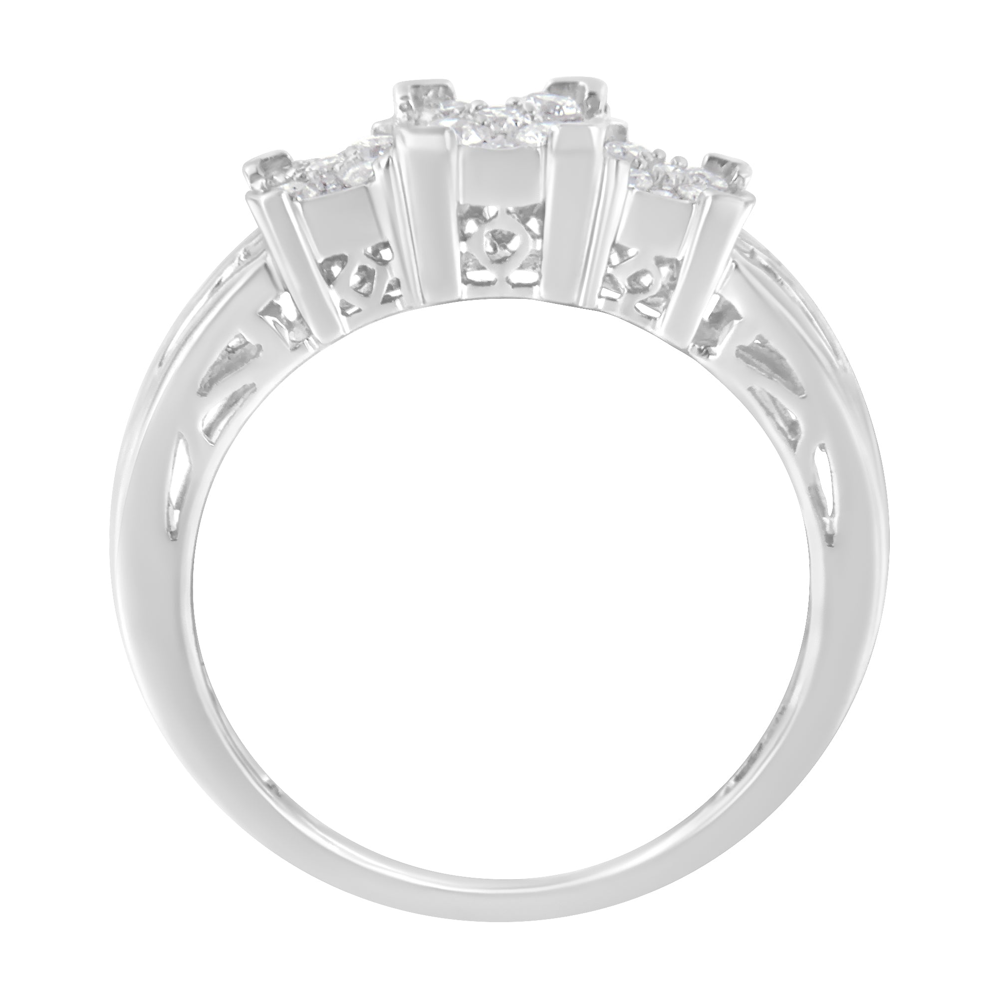 10K White Gold 1/2 Cttw Brilliant & Baguette Cut Diamond 3 Stone Design with 3 Square Clusters Engagement Ring (H - I Color, SI2 - I1 Clarity) - Tuesday Morning - Engagement Rings