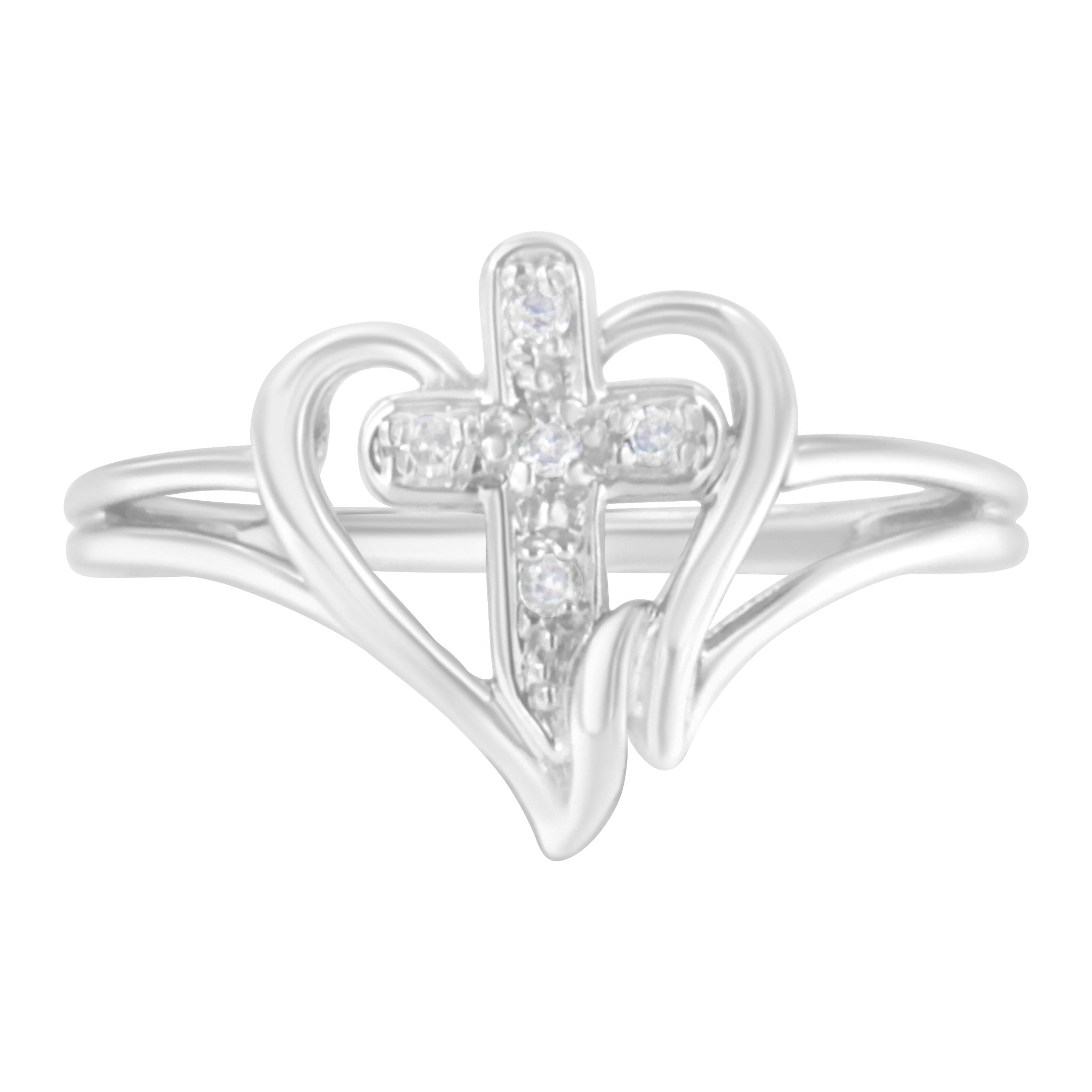 10K White Gold Diamond - Accented Cross & Open Heart Promise Fashion Ring (H - I Color, I1 - I2 Clarity) - Tuesday Morning - Rings