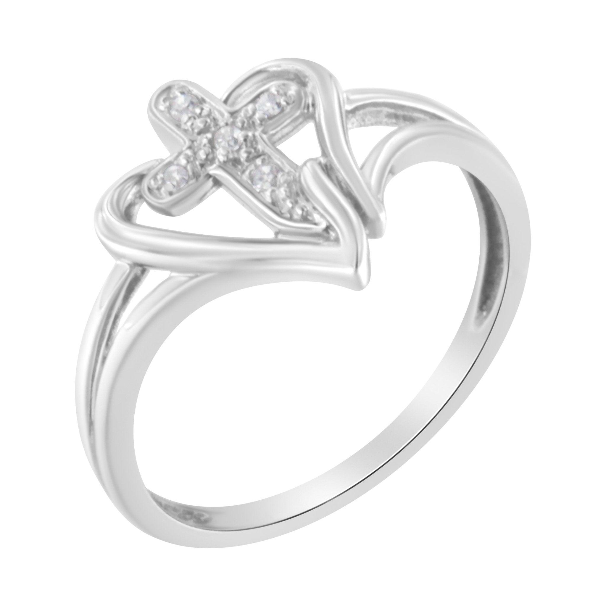 10K White Gold Diamond - Accented Cross & Open Heart Promise Fashion Ring (H - I Color, I1 - I2 Clarity) - Tuesday Morning - Rings