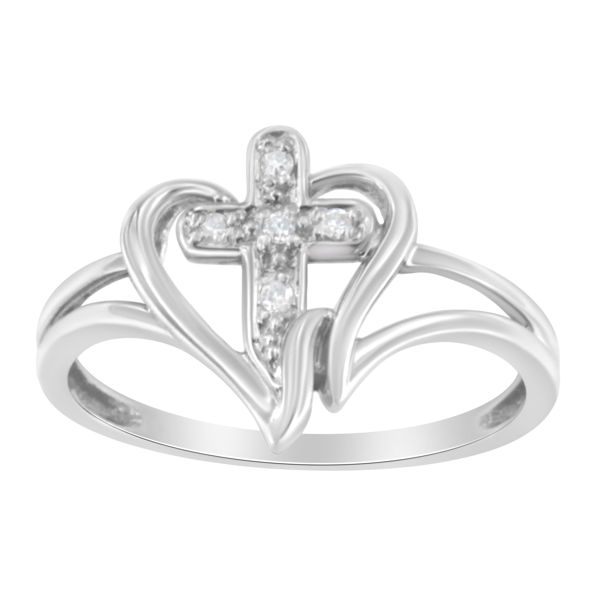 10K White Gold Diamond - Accented Cross & Open Heart Promise Fashion Ring (H - I Color, I1 - I2 Clarity) - Tuesday Morning - Rings