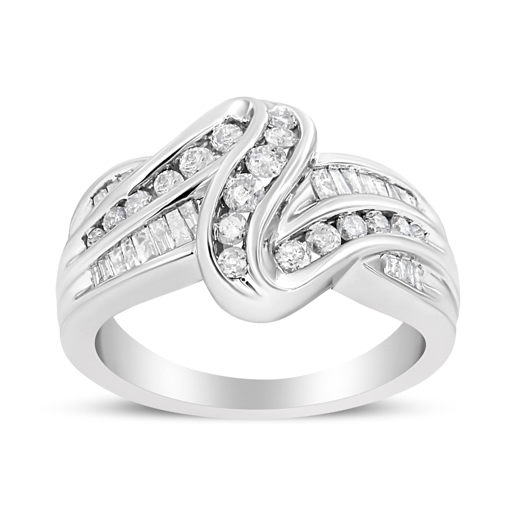 10K White Gold Ring 3/4 Cttw Round - Cut Diamond Bypass Ring (H - I Color, I2 - I3 Clarity) - Tuesday Morning - Rings