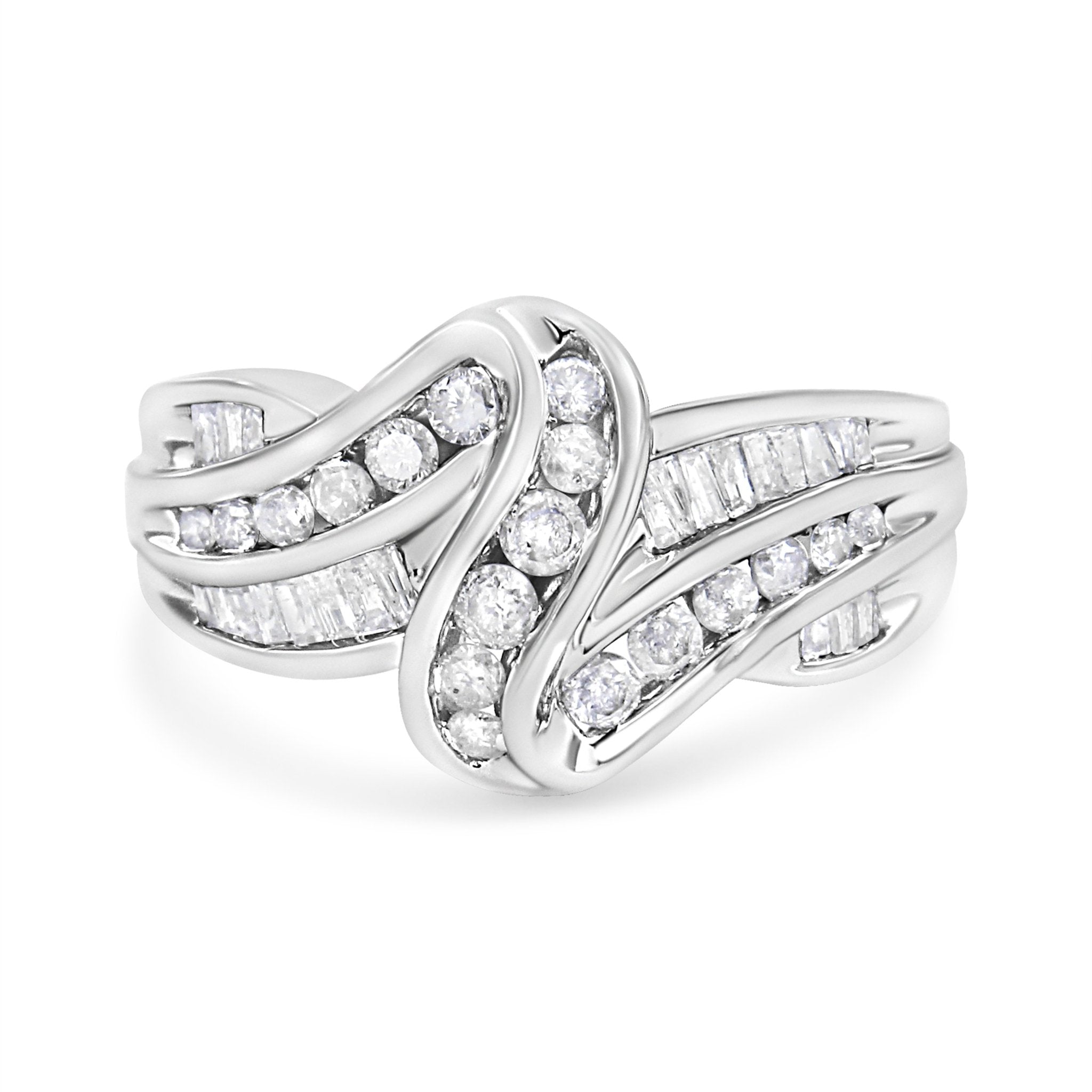 10K White Gold Ring 3/4 Cttw Round - Cut Diamond Bypass Ring (H - I Color, I2 - I3 Clarity) - Tuesday Morning - Rings