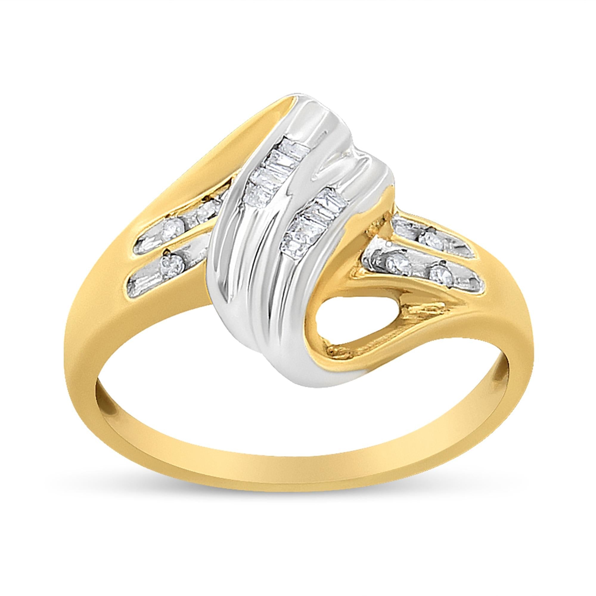 10K Yellow and White Gold 1.00 Cttw Round And Baguette - Cut Diamond Accent Bypass Ring (H - I Color, I2 - I3 Clarity) - Tuesday Morning - Rings